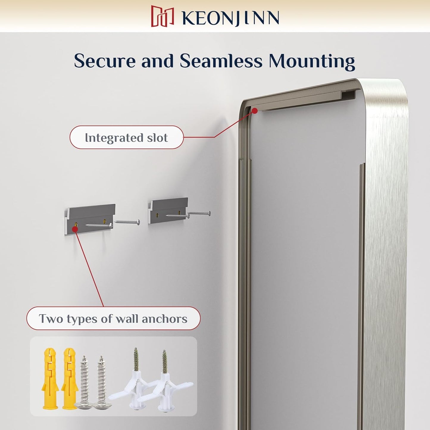 Keonjinn 42 x 36 Brushed Nickel Bathroom Vanity Mirror, Large Rounded Rectangle Bathroom Mirrors for over Sink, Metal Framed Silver Mirror for Wall, Shatterproof HD Tempered Glass(Horizontal/Vertical)