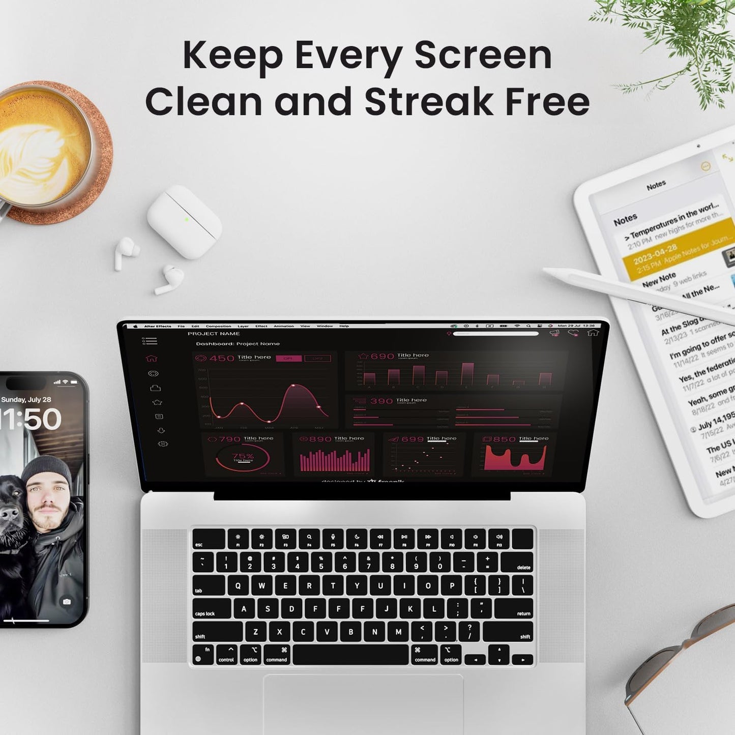 EVEO® Screen Cleaner Spray Kit (Streak-Free) TV Screen Cleaner for Smart TV, LCD, LED, OLED | Computer Spray and Wipe Microfiber Cloth for Monitor, Laptop, iPad, Car & More - 1 Pack