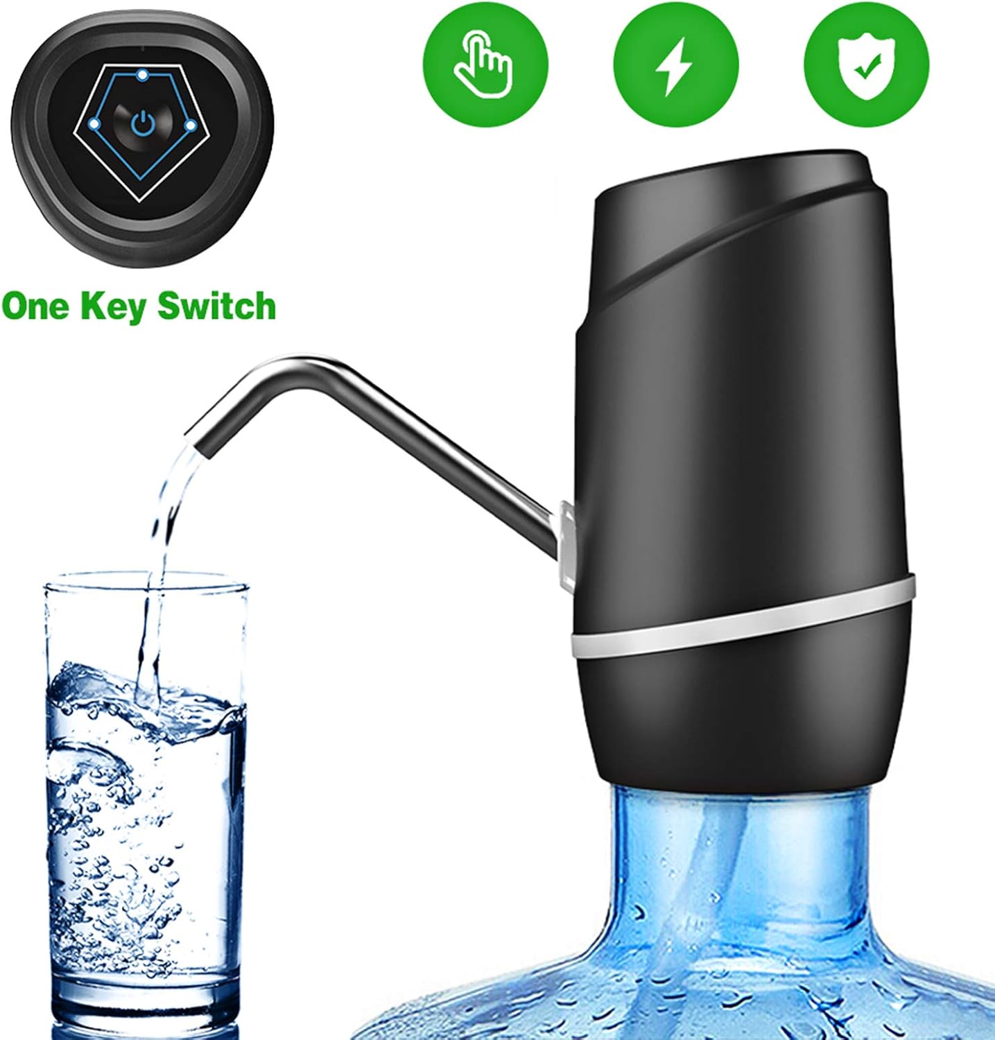 5 Gallon Electric Drinking Portable Water Dispenser, Universal USB Charging Water Bottle Pump for 2-5 Gallon with 2 Silicone