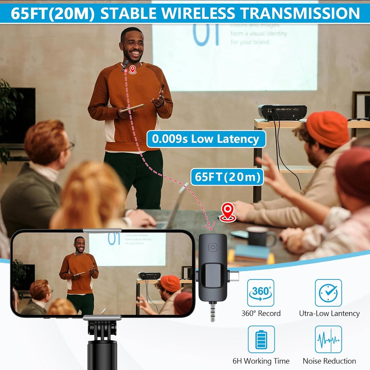 2 Pack Wireless Lavalier Microphone for iPhone iPad, RICCHI Mini Microphone Plug-Play Wireless Mic for Video Recording, Interview, YouTube, Facebook, TikTok, Auto Sync and Noise Reduction