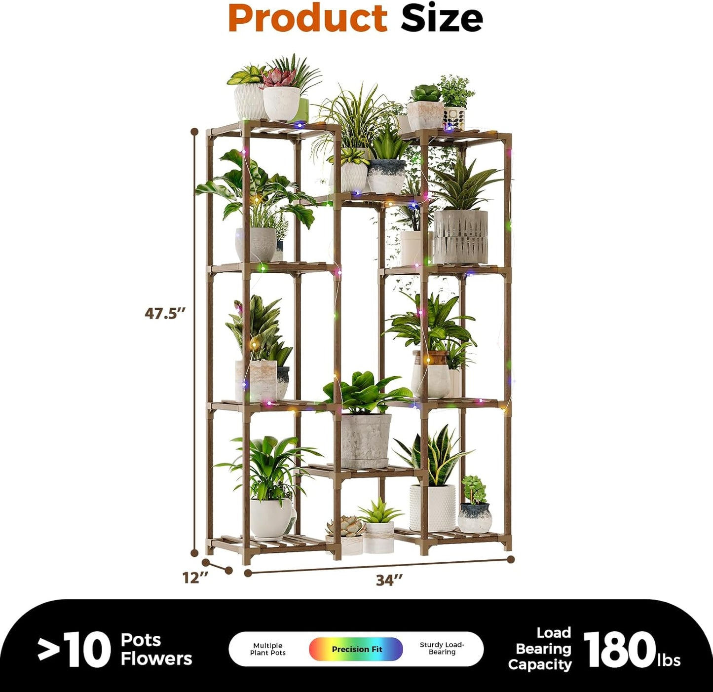 Bamworld Plant Stand Indoor Outdoor Hanging Plant Shelf for Multiple Plants Pots Wood Flower Stand Tall Large Flower Holder for Living Room, Patio, Balcony, Garden Decor, Brown