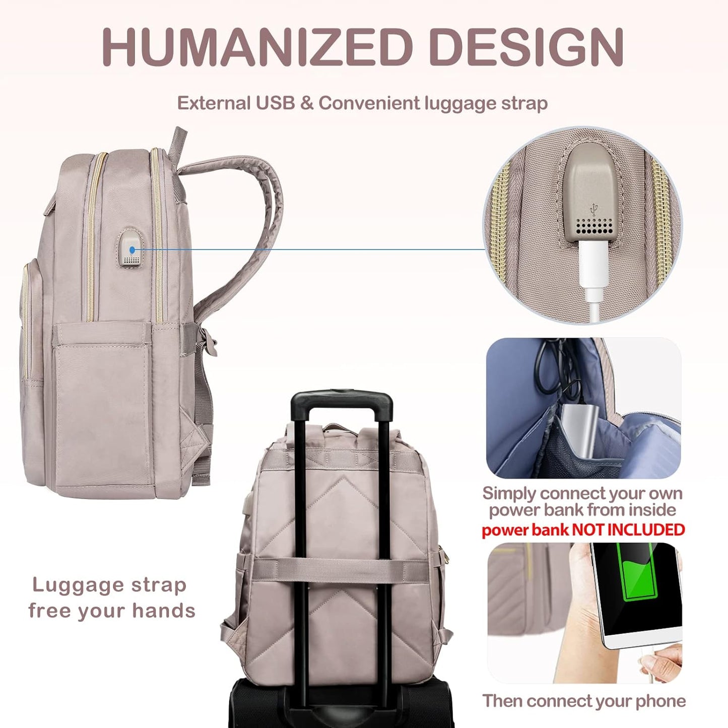 VANKEAN Laptop Backpack for Women Men Work Laptop Bag Fashion with USB Port, Daypacks for College, Business (Black, 15.6 Inch)
