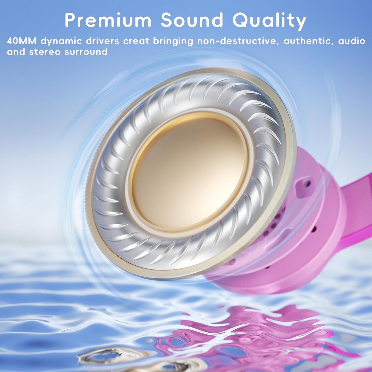 Kids Headphones, Wired Headphones for Kids Over Ear with Microphone, 85/94dB Volume Limiter Headphones for Girls Boys with Sharing Jack, Foldable Headphones for Online Study, Gradient Deep Pink