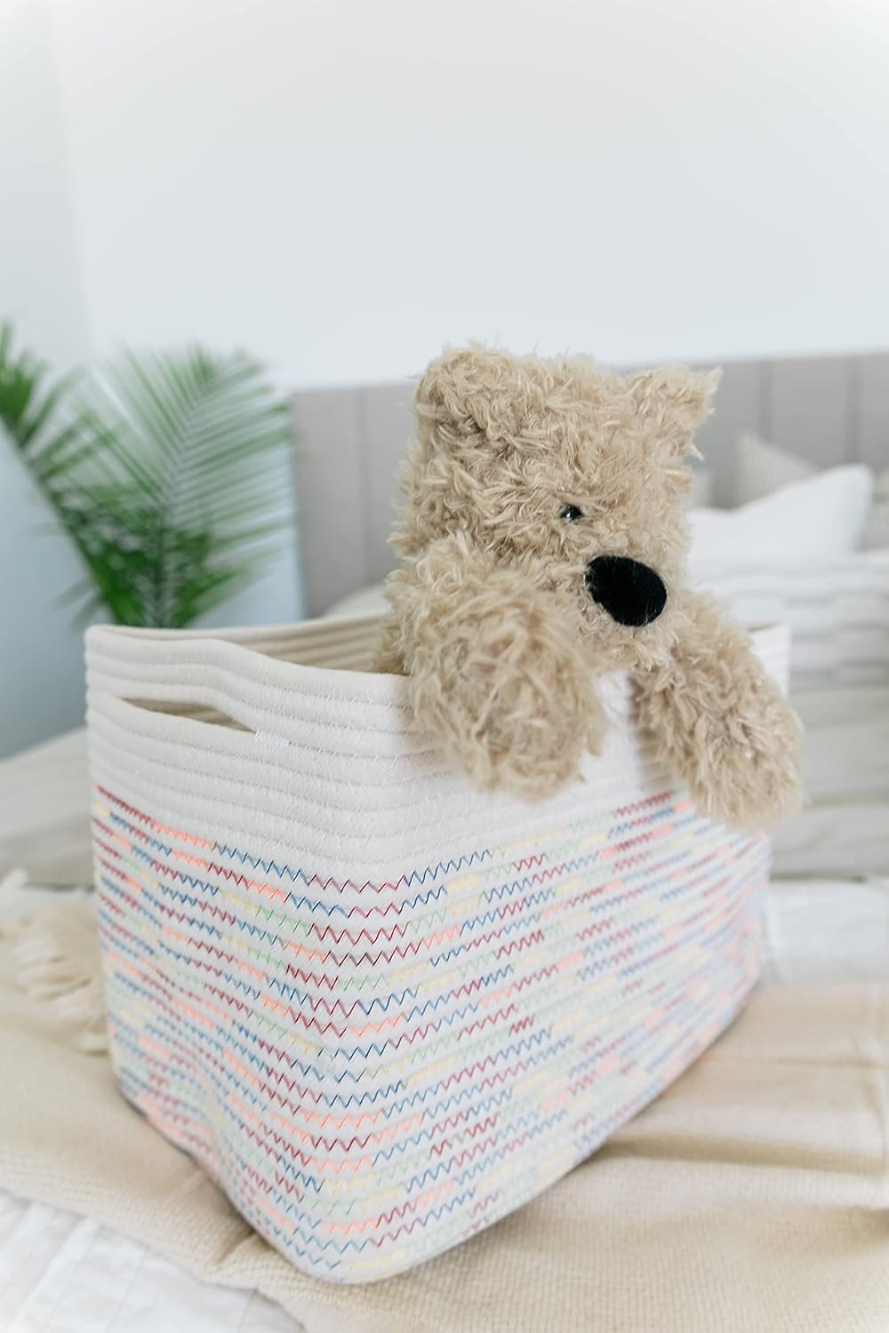OrganiHaus Soft Woven Baskets for Storage Organization Set of 3, Cotton Rope Nursery Storage Baskets for Shelves, Square Book Bins, Bathroom Towel Hamper, Dog Toy Bins, Panier Rangement - Light Honey