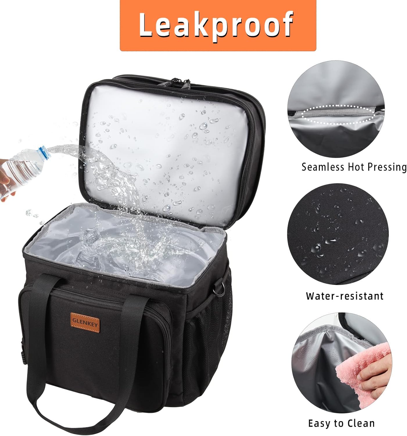 Expandable Large Lunch Bag, Double Deck Insulated Lunch Box Leakproof Durable Soft Cooler Bag for Men Women Adults Work Construction Beach Picnic Daytrip,16L,Black, GLENKEY