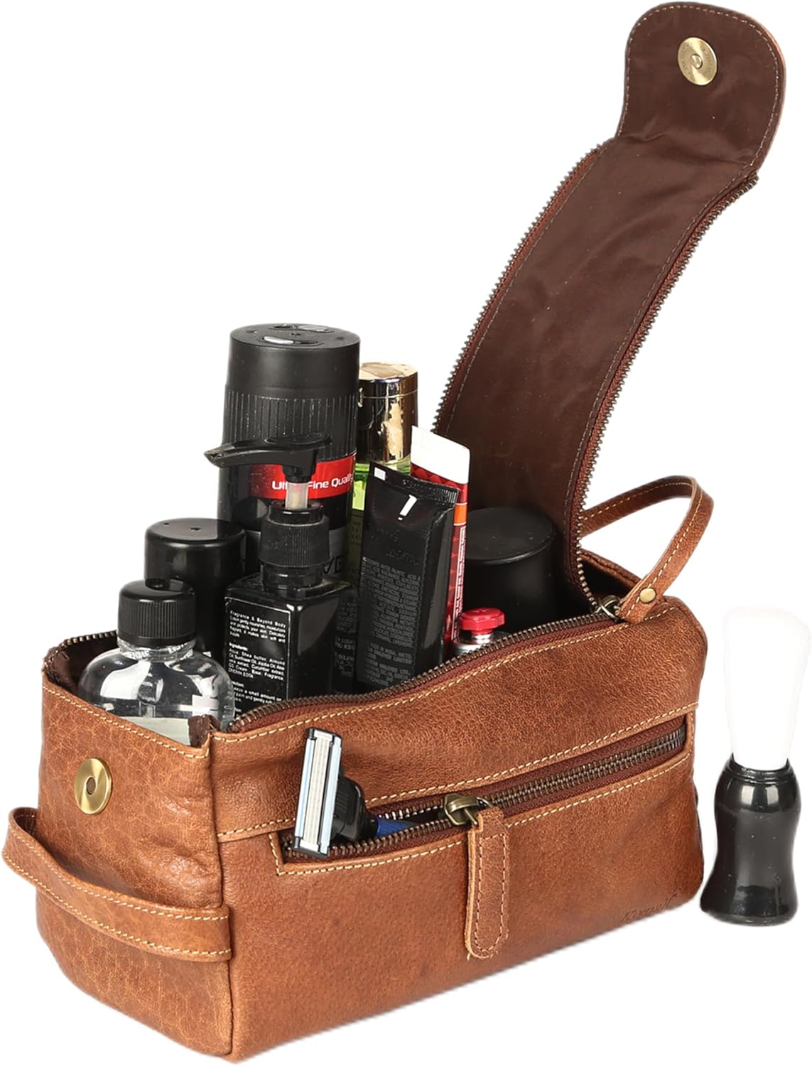 Premium Buffalo Leather Unisex Toiletry Bag Travel Dopp Kit Shaving kit (Distressed Tan)