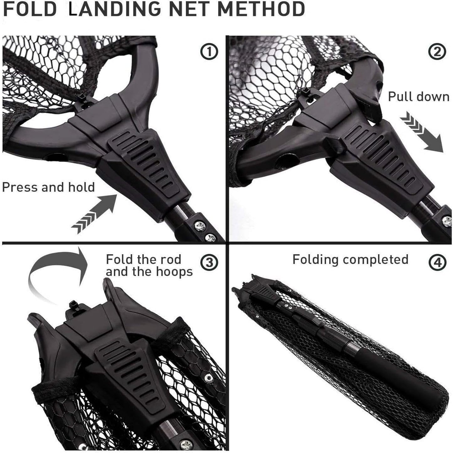 SAN LIKE Fishing Net Telescopic Landing Nets Folding Rubber Fish Net Rubber Coated Landing Net with Adjustable Sturdy Pole Handle for Saltwater Freshwater Bass Trout Fishing Easy Catch & Release