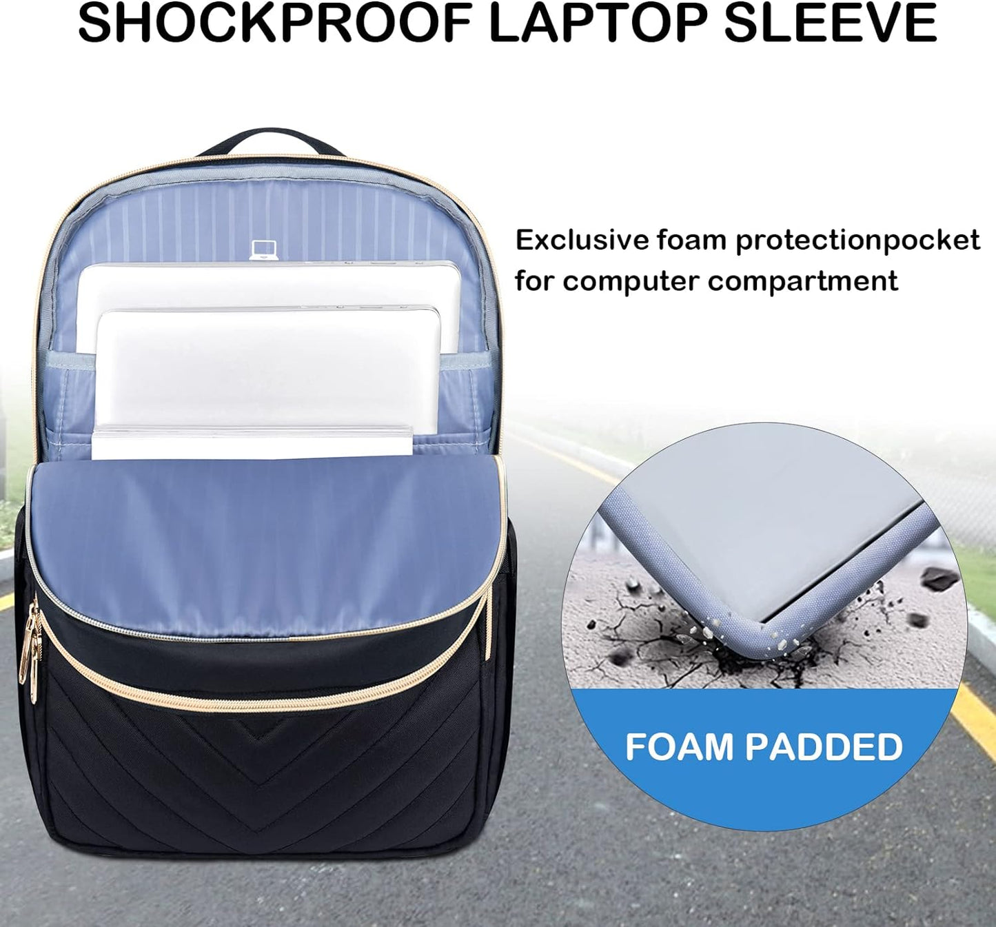 VANKEAN Laptop Backpack for Women Men Work Laptop Bag Fashion with USB Port, Daypacks for College, Business (Black, 15.6 Inch)