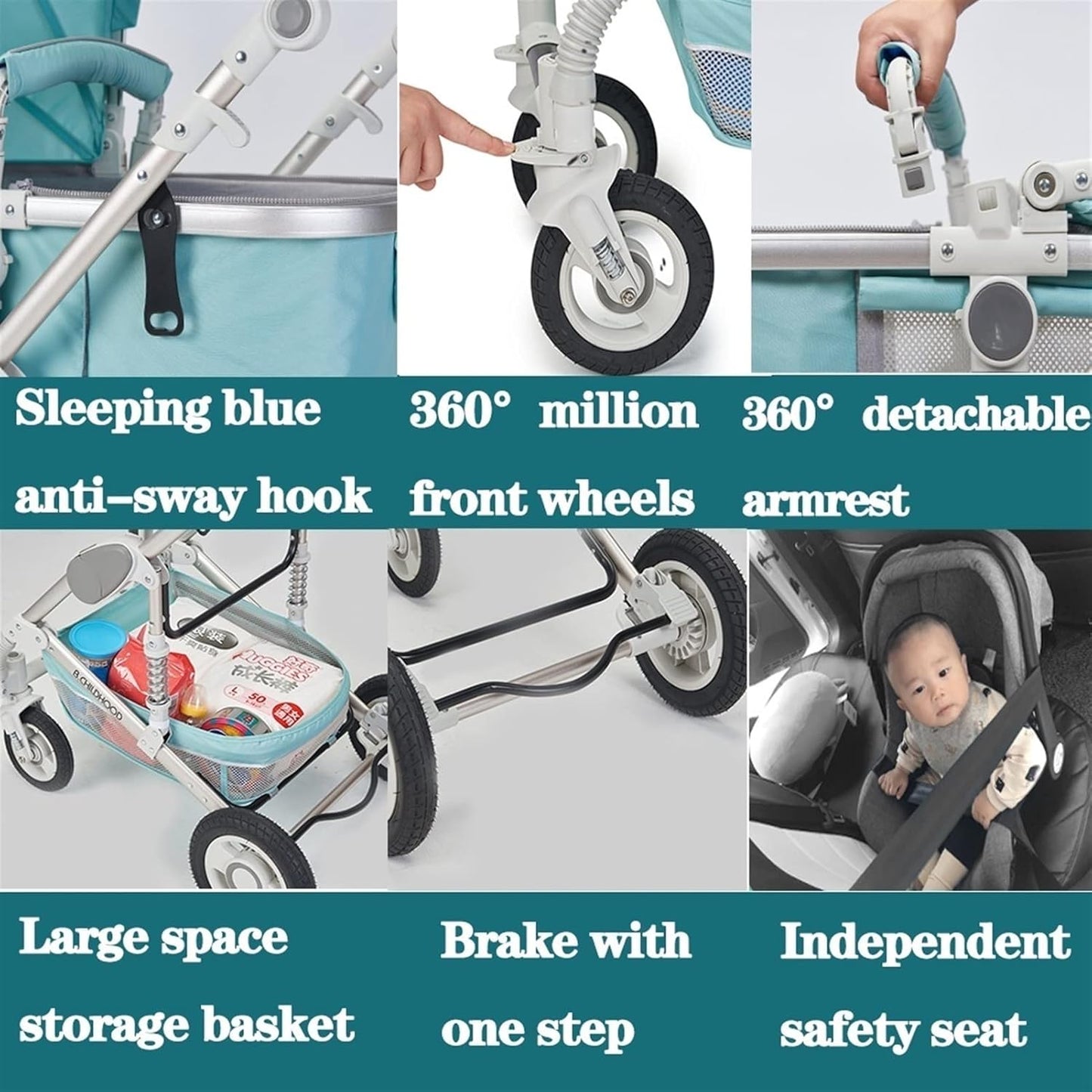Newborn 3 in 1 Baby Stroller - Lightweight, Foldable Infant Carriage Luxury Pram, Anti-Shock Toddler Pushchair (Black)