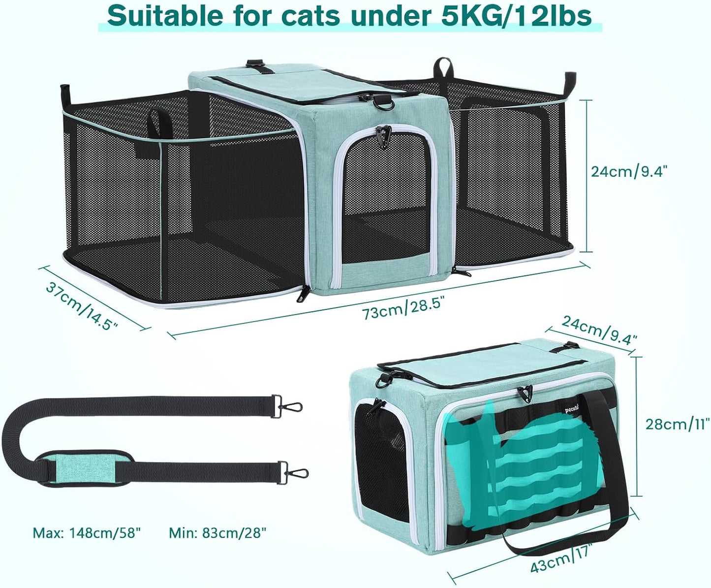Approved Collapsible Cat Soft-Sided Carriers, Breathable Pet Carriers up to 5kg/12lbs, Portable Dog Carrier Great for Travel, Outdoor, Hiking, Camping(Gray)