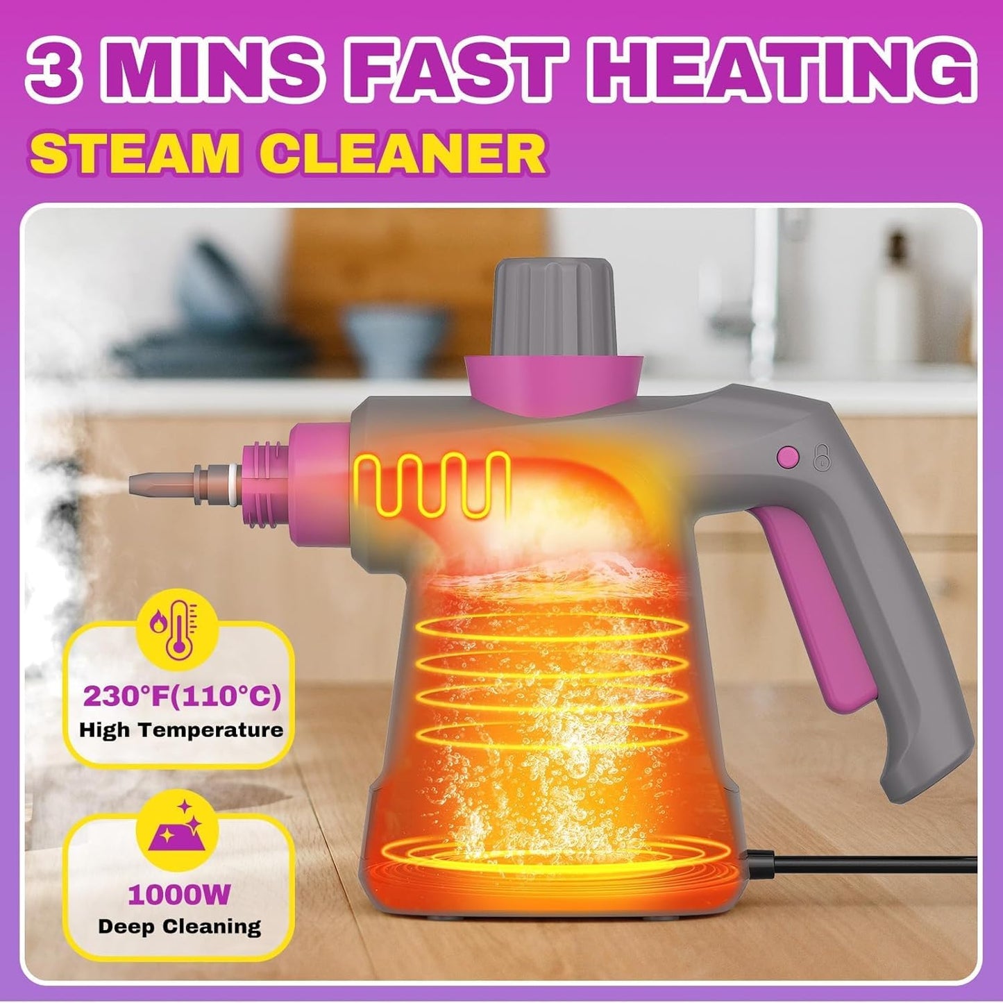 AOTER Pressurized Handheld Steam Cleaner, Portable Steam Cleaner Multipurpose for Home, Multi-Surface Steam Cleaner for Tile, Grout, Windows, Bathroom, Kitchen, Car Cleaning, with 12pcs Accessories