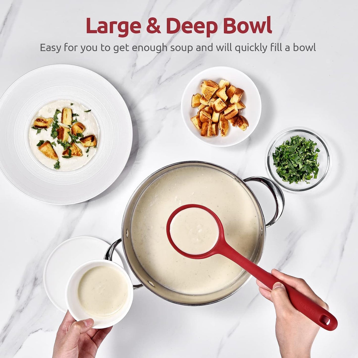 13 inch Silicone Soup Ladle: U-Taste 600ºF Heat Resistant 4 oz Large Non-Stick Seamless Rubber Kitchen Deep Serving Spoon with Non-Slip Solid Long Handle for Cooking Sauce/Stews/Gravies/Chili(Purple)