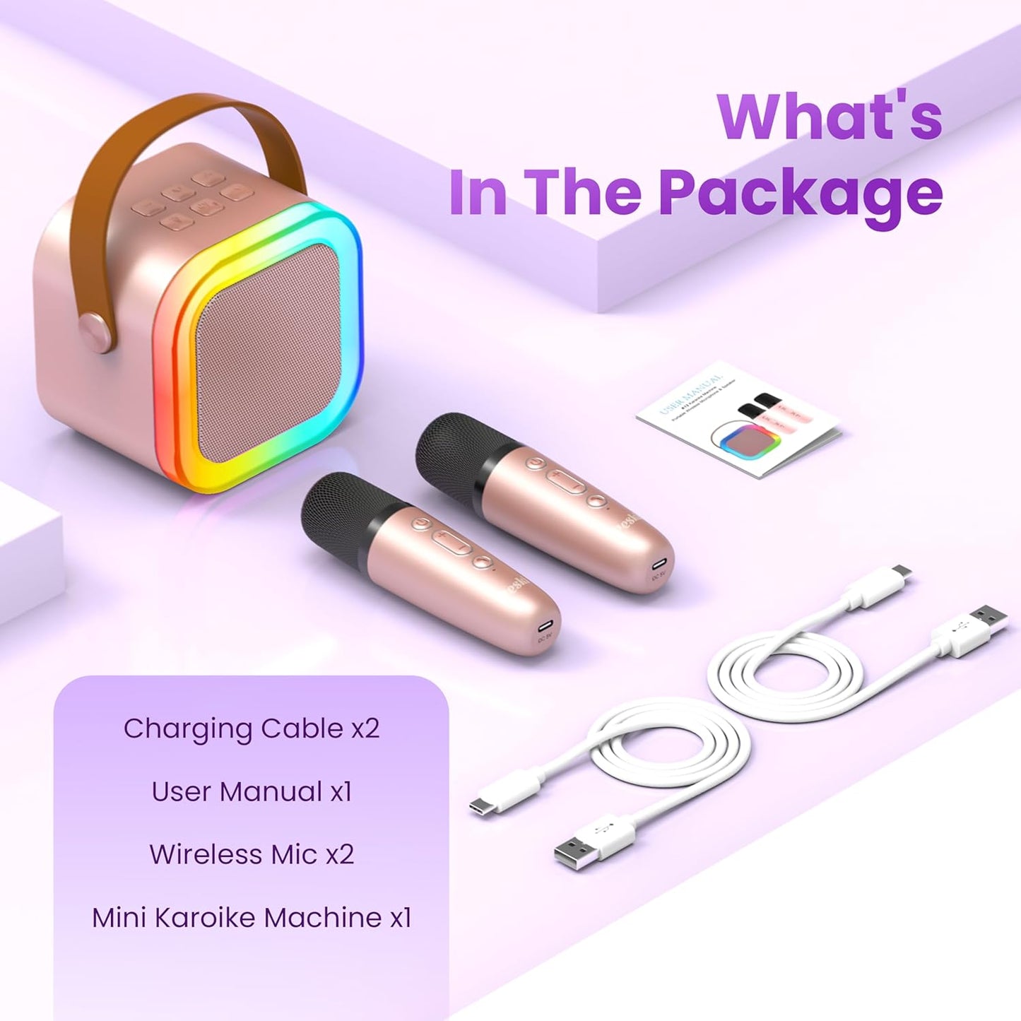 Karaoke Machine for Kids Adults, Portable Bluetooth Mini Karaoke Microphone Singing Speaker Karaoke Player with 2 Wireless Mic Toys for All Smartphones,Birthday, Family,Home Party (Purple)