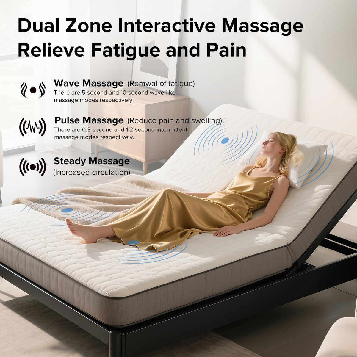 Adjustable Bed Frame with Massage and Zero Gravity Positions, Queen Size Sturdy Steel Electric Bed Base with Remote Control, USB Ports and 4 Height Adjustable Legs for Reading Watching TV