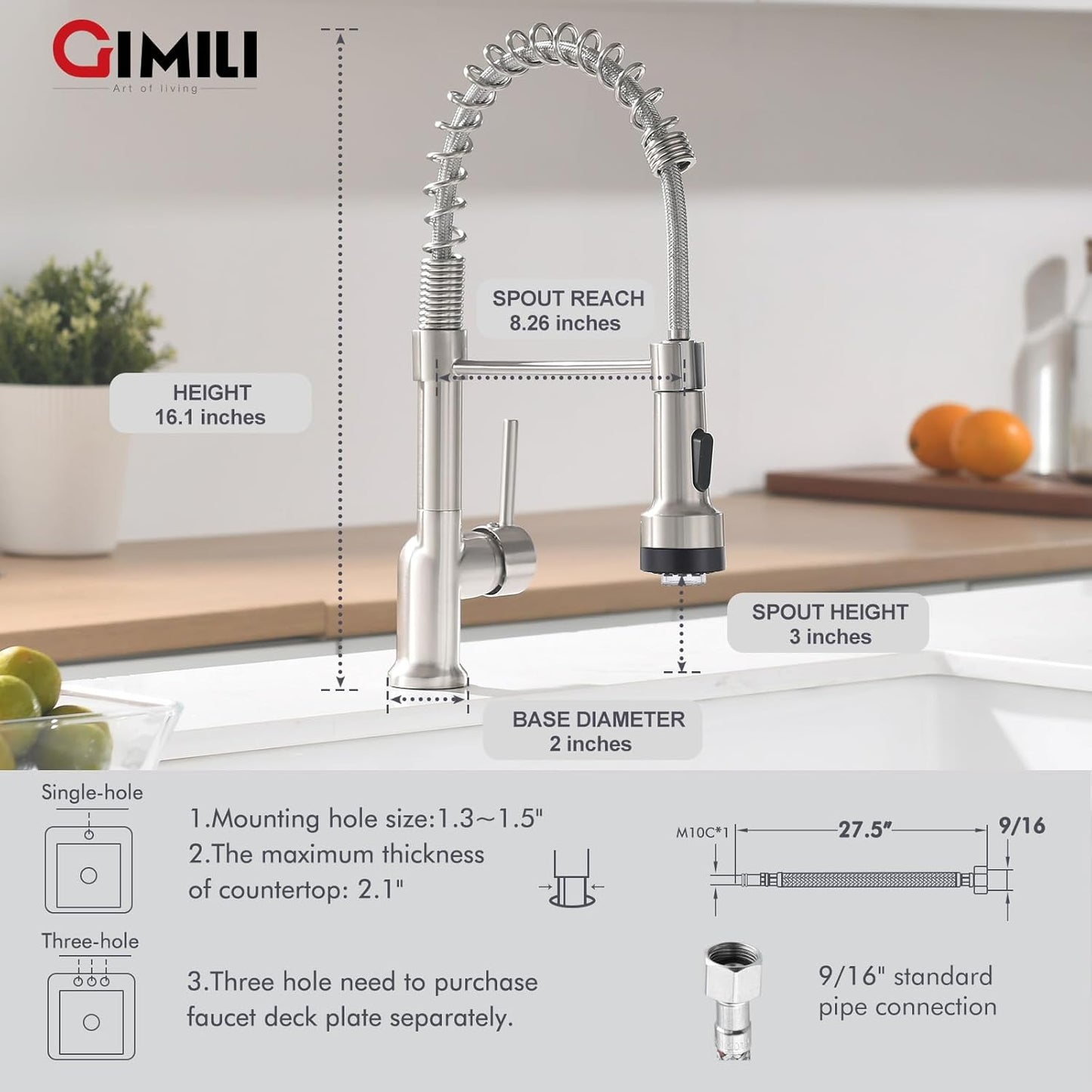 GIMILI Matte Black Kitchen Faucet with LED Light,Single Hole Spring Kitchen Sink Faucet with Pull Down Sprayer