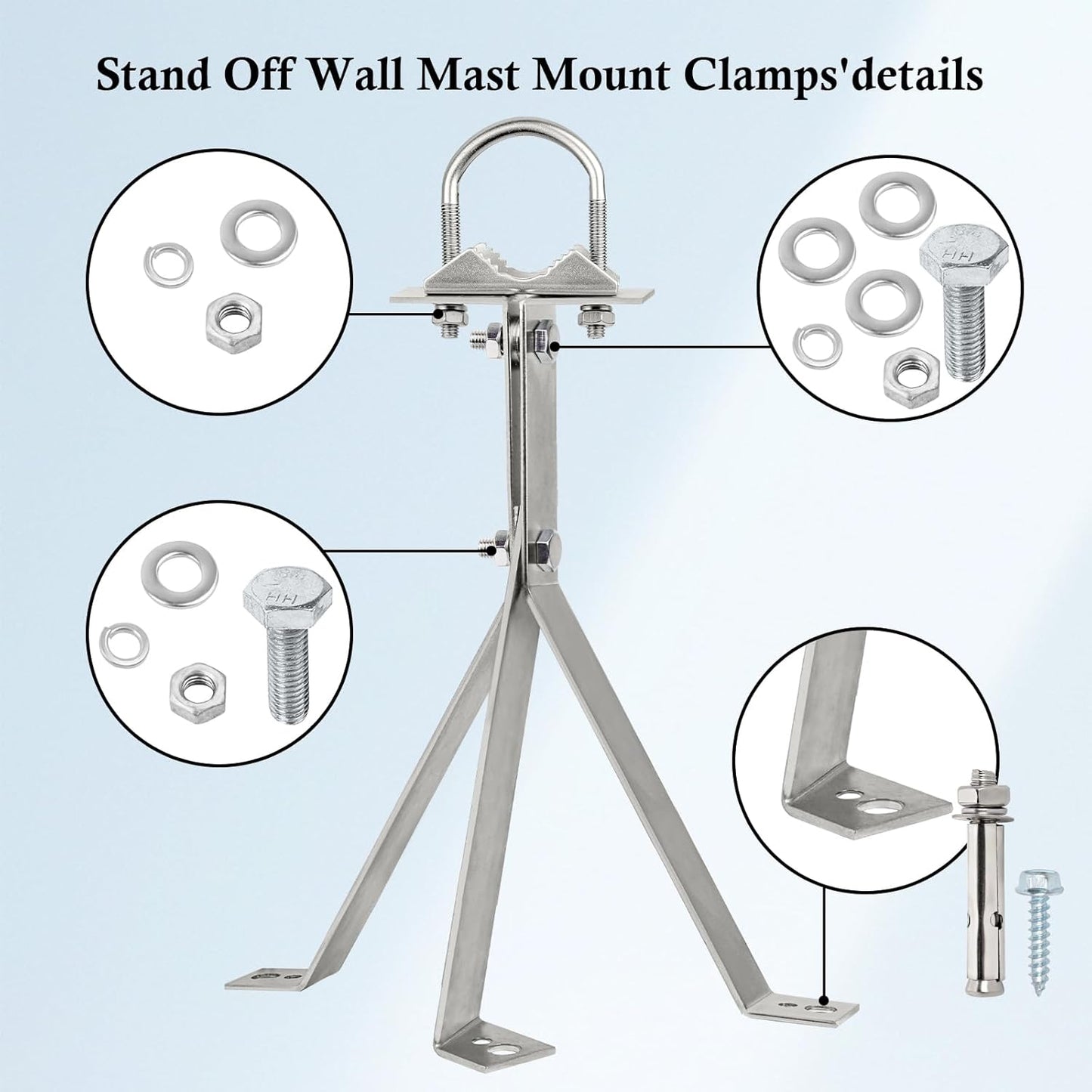 XRDS-RF 16 Inch Heavy-Duty Wall Mount Stand Off Mast for TV Antenna - Windproof Mounting Bracket (2-Leg + 2-Leg)