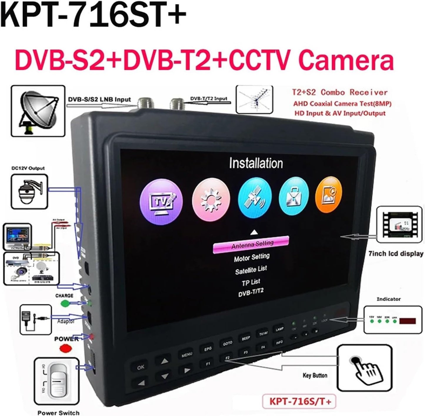 KPT-716ST Plus DVB-T2+S2 Combo Satellite Finder CCTV Camera LCD 4.3 Inch Signal Test Vs KPT-736HD GTmedia V8 Finder 2