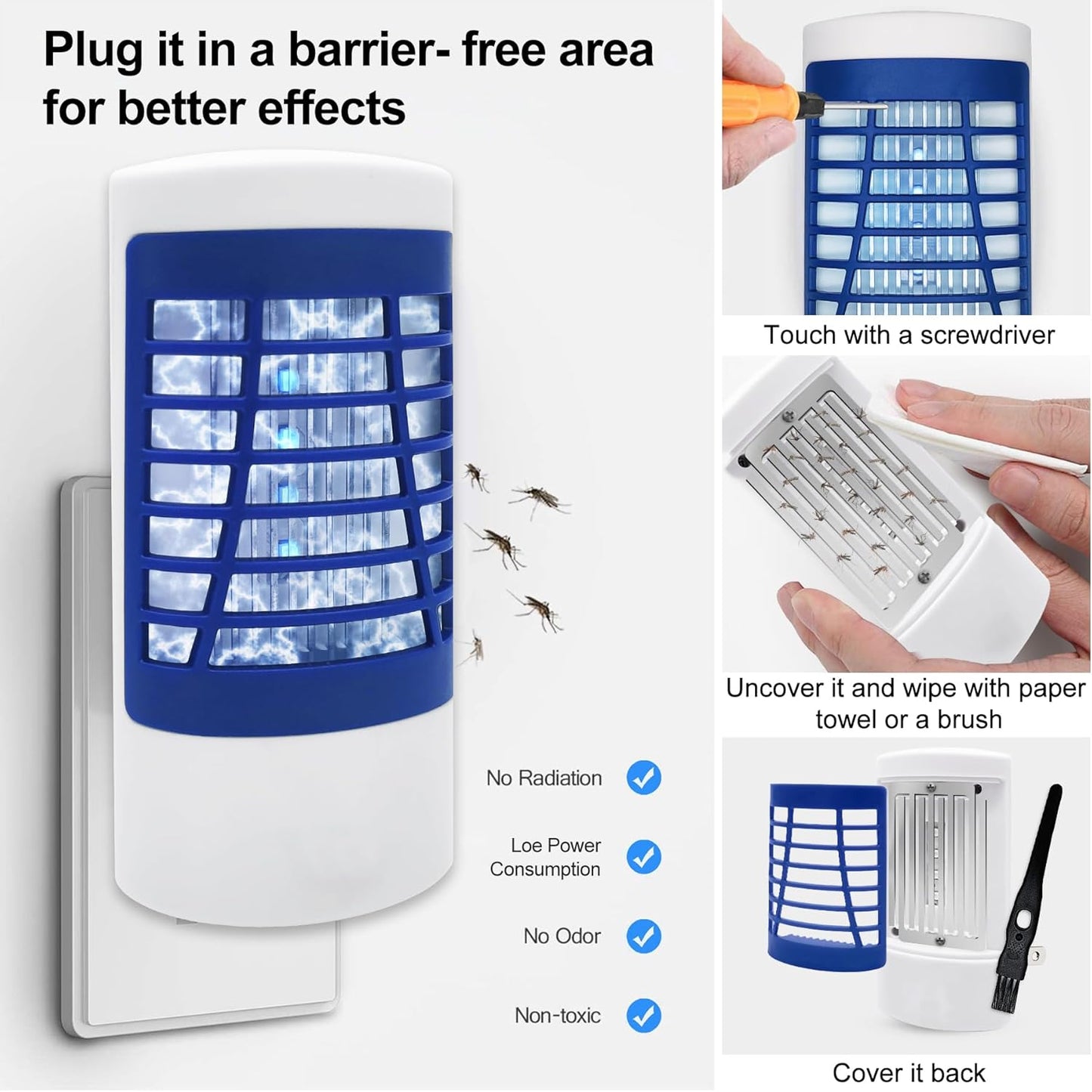 Bug Zapper Indoor,Electronic Fly Zapper Lamp for Familie,LED Lights Eliminates Flies Flying Pests - Non-Toxic - Silent - Effective Operation UV