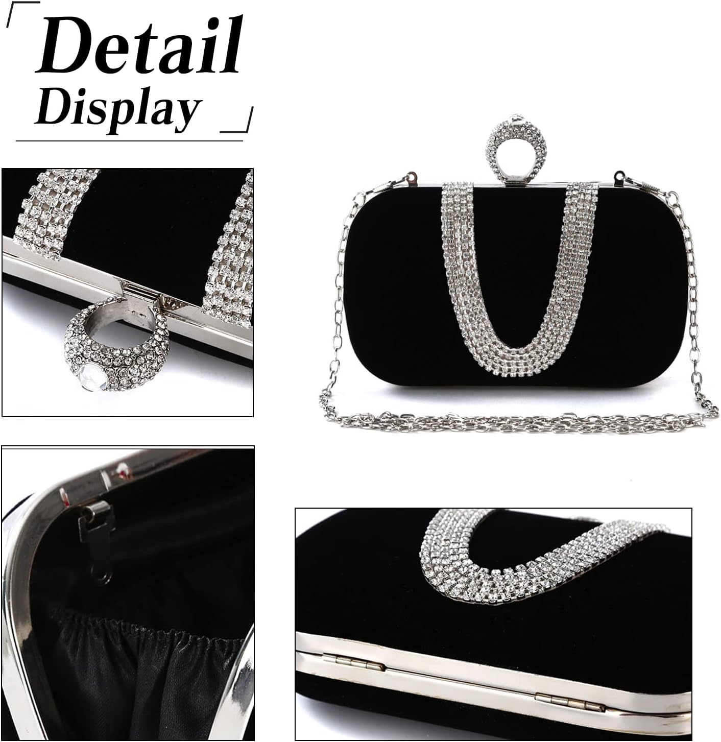 CORIOS Women Velvet Evening Bag Sparkly Rhinestone Clutch Bag Bridal Wedding Purse Charming Glittering Handbag