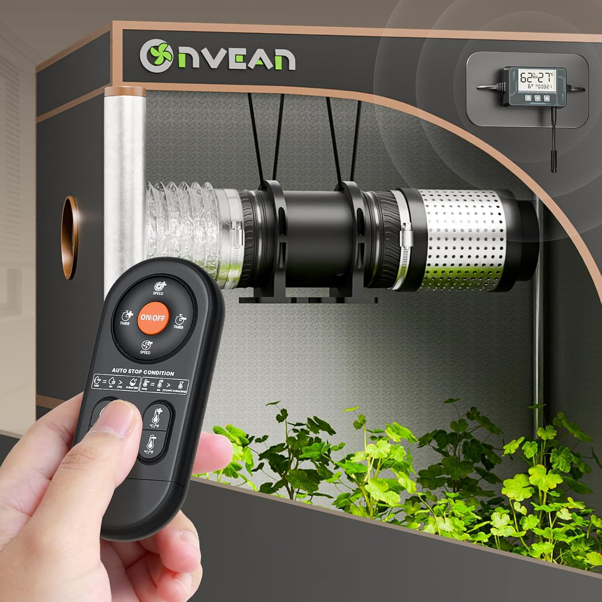 4-Inch Inline Duct Booster Fan | Temperature & Humidity Sensor with Remote Control