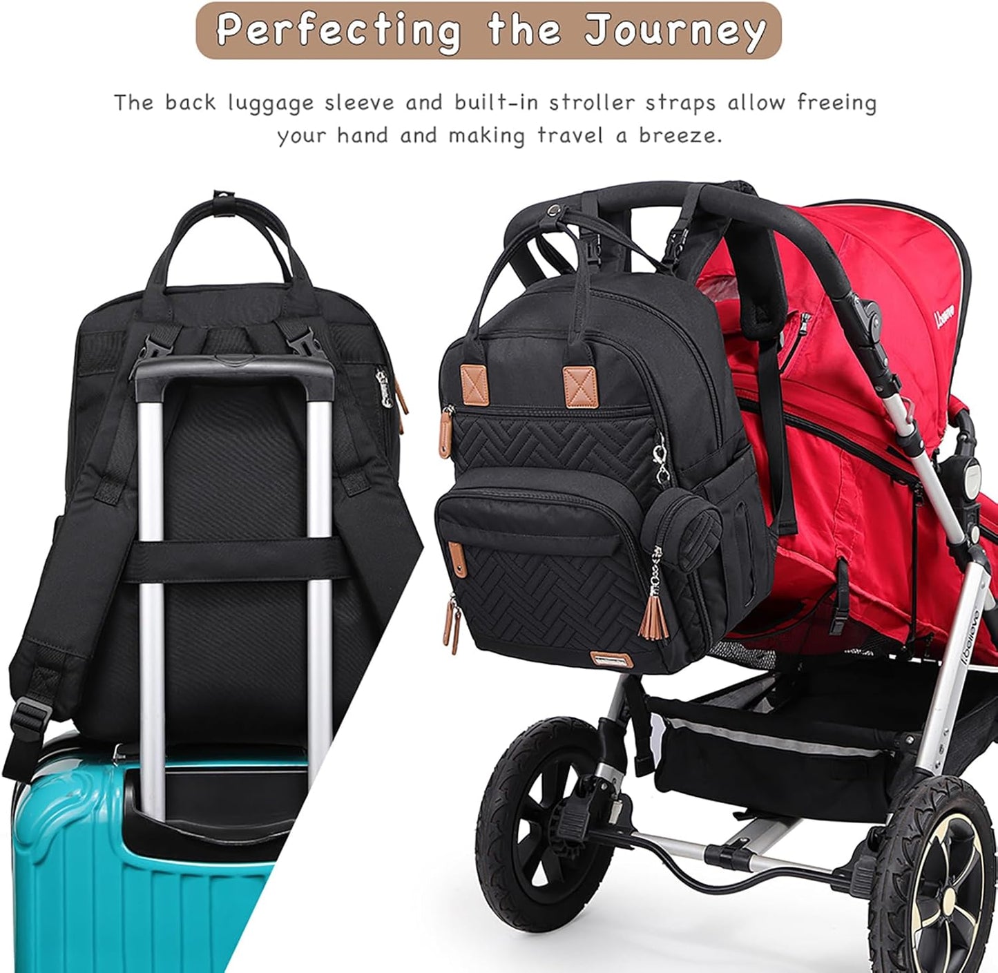Diaper Bag Backpack, iniuniu Large Baby Bags with Diaper Pouch, Washable Changing Pad, Pacifier Case and Stroller Straps