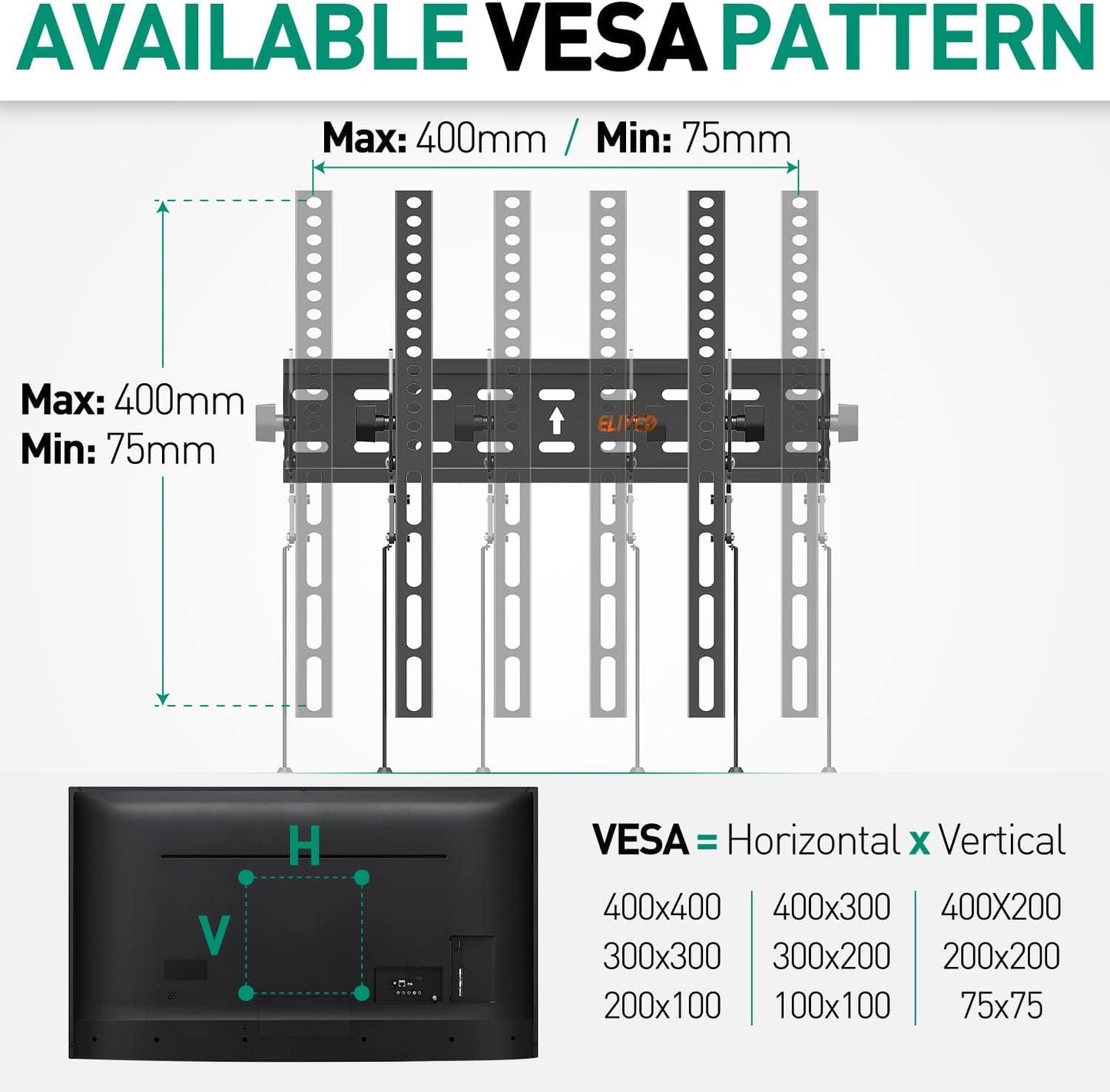 Tilting TV Wall Mount Bracket, Universal TV Mount Low Profile for 26-55 Inch Flat Screen TVs, Ultra Slim, Easy to Install with Tilting Knob, Fits 12''/16'' Studs, Max VESA 400x400mm, 99 lbs. ELIVED