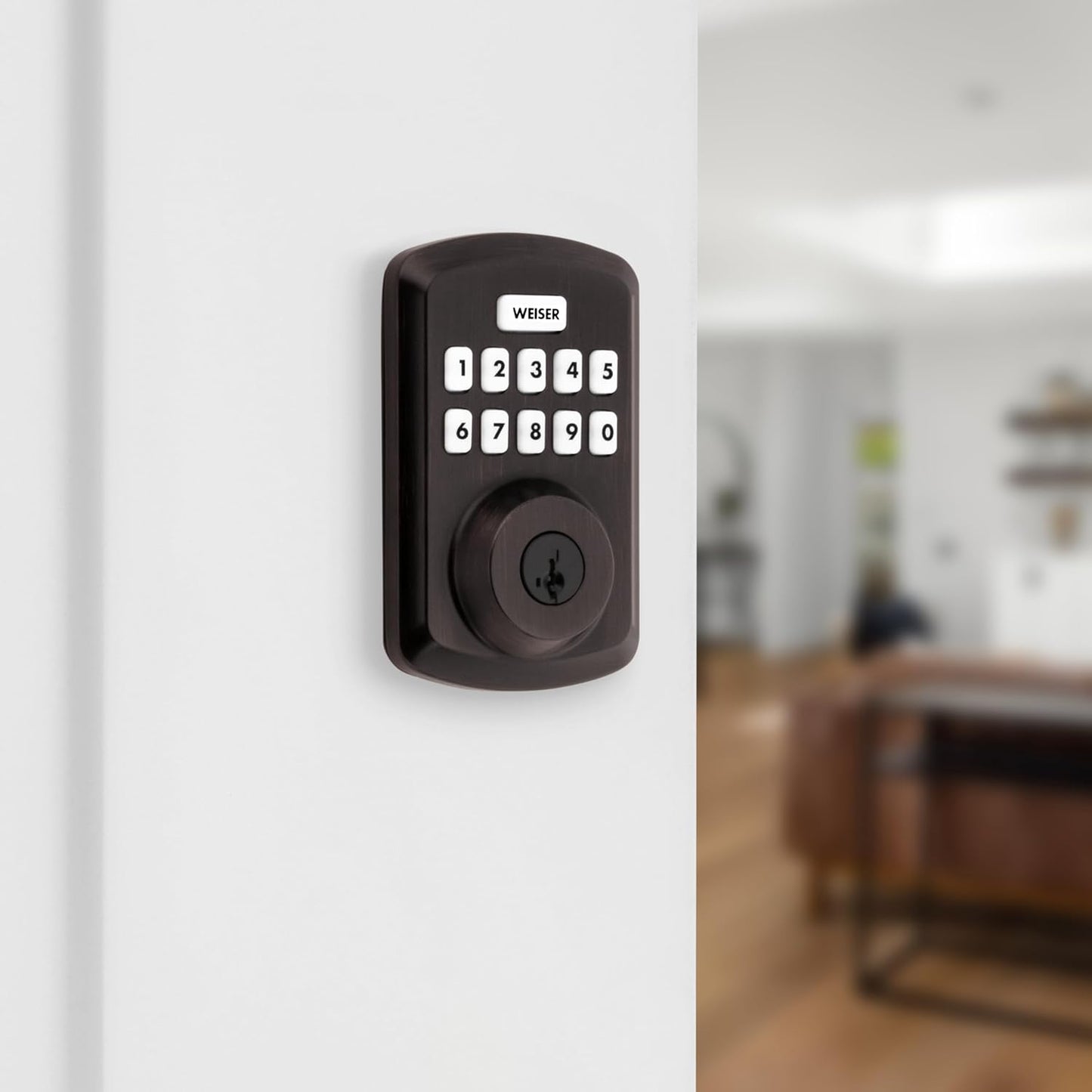 Weiser Powerbolt 3 Matte Black Keyless Entry Door Lock/Deadbolt Lock, 10-Button Keypad Door Lock with Auto Lock and 12-Month Battery Life, Electronic Door Locks for Front Door, Home Décor