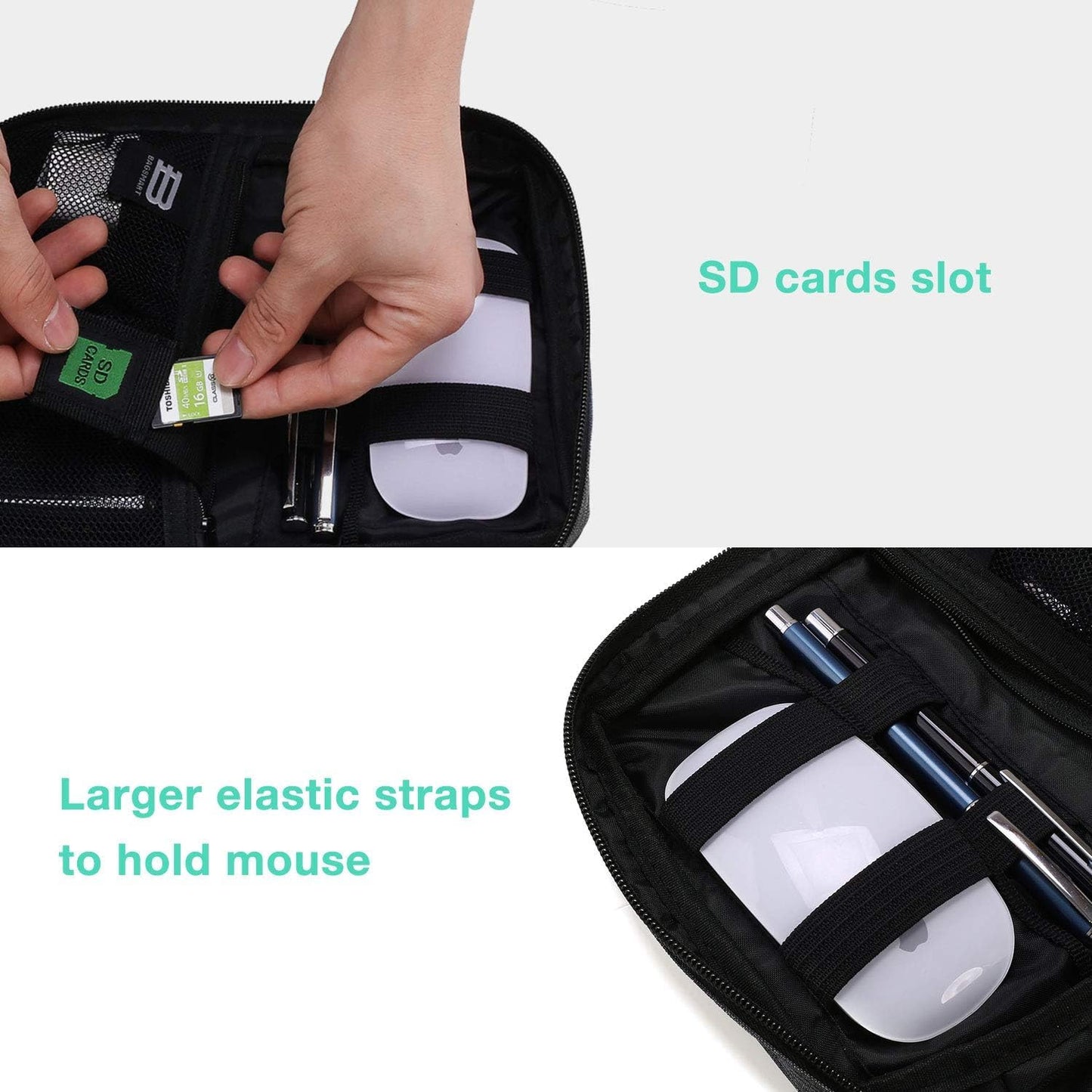 BAGSMART Electronic Organizer, Travel Cable Organizer Double Layer Electronics Accessories Cases Portable for Tablet 7.9", USB Drive, Cords, Black