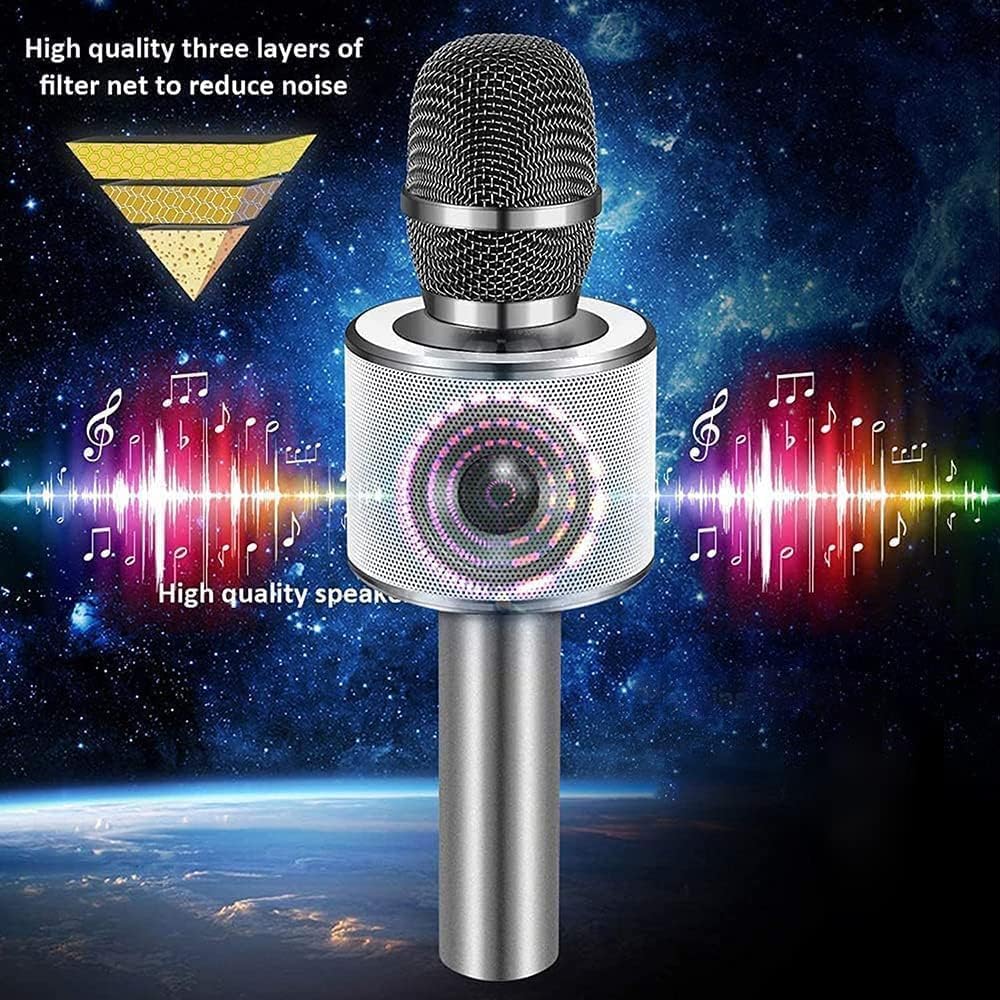 BONAOK Wireless Bluetooth Karaoke Microphone,3-in-1 Portable Instrument Wireless Microphone Mic Speaker Machine Home Party Birthday for All Smartphones(Black)