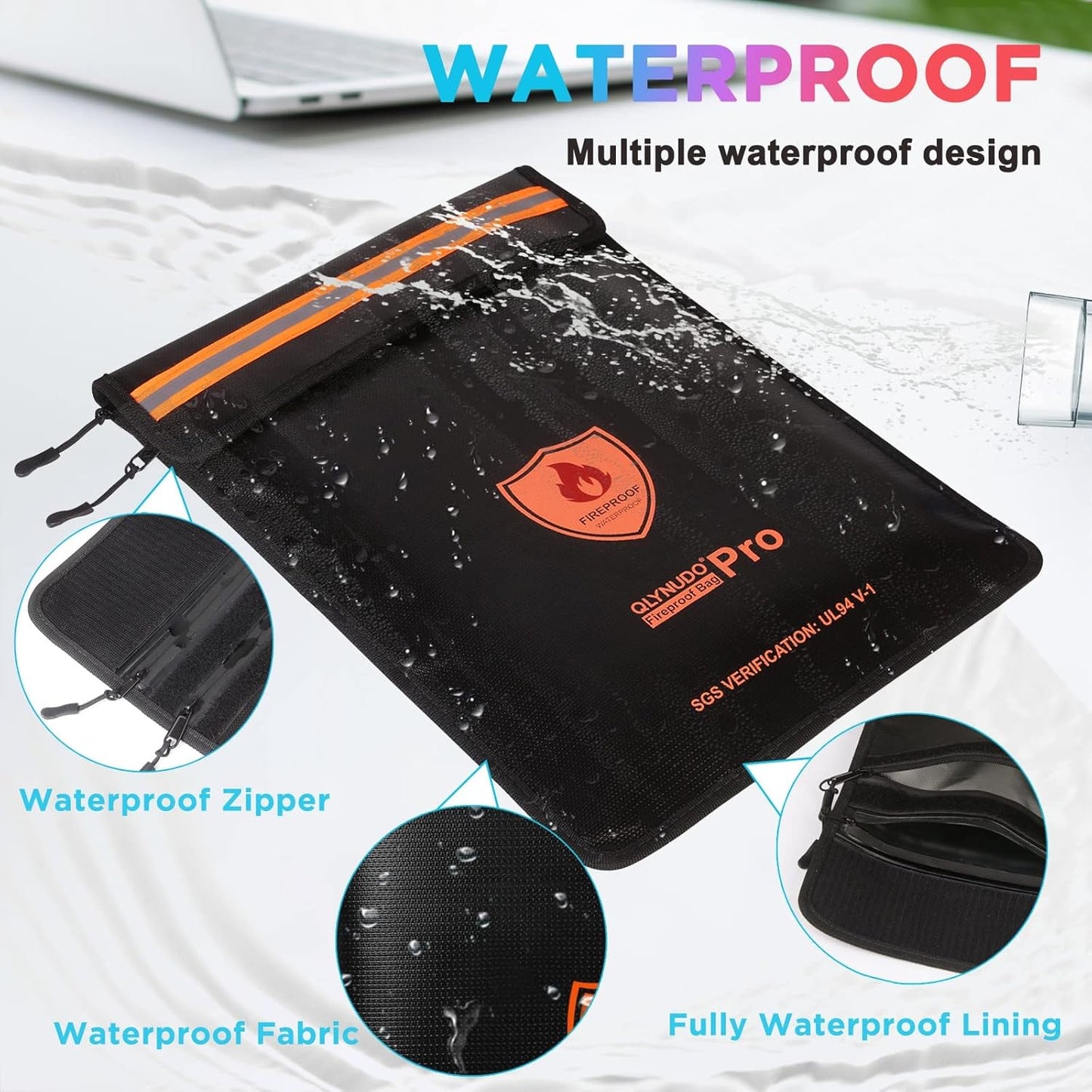 4200℉ Fireproof Document Bag – Waterproof, Thermal-Insulated Legal Size Envelope with Zipper & Reflective Strip for Home and Office - PuriLite