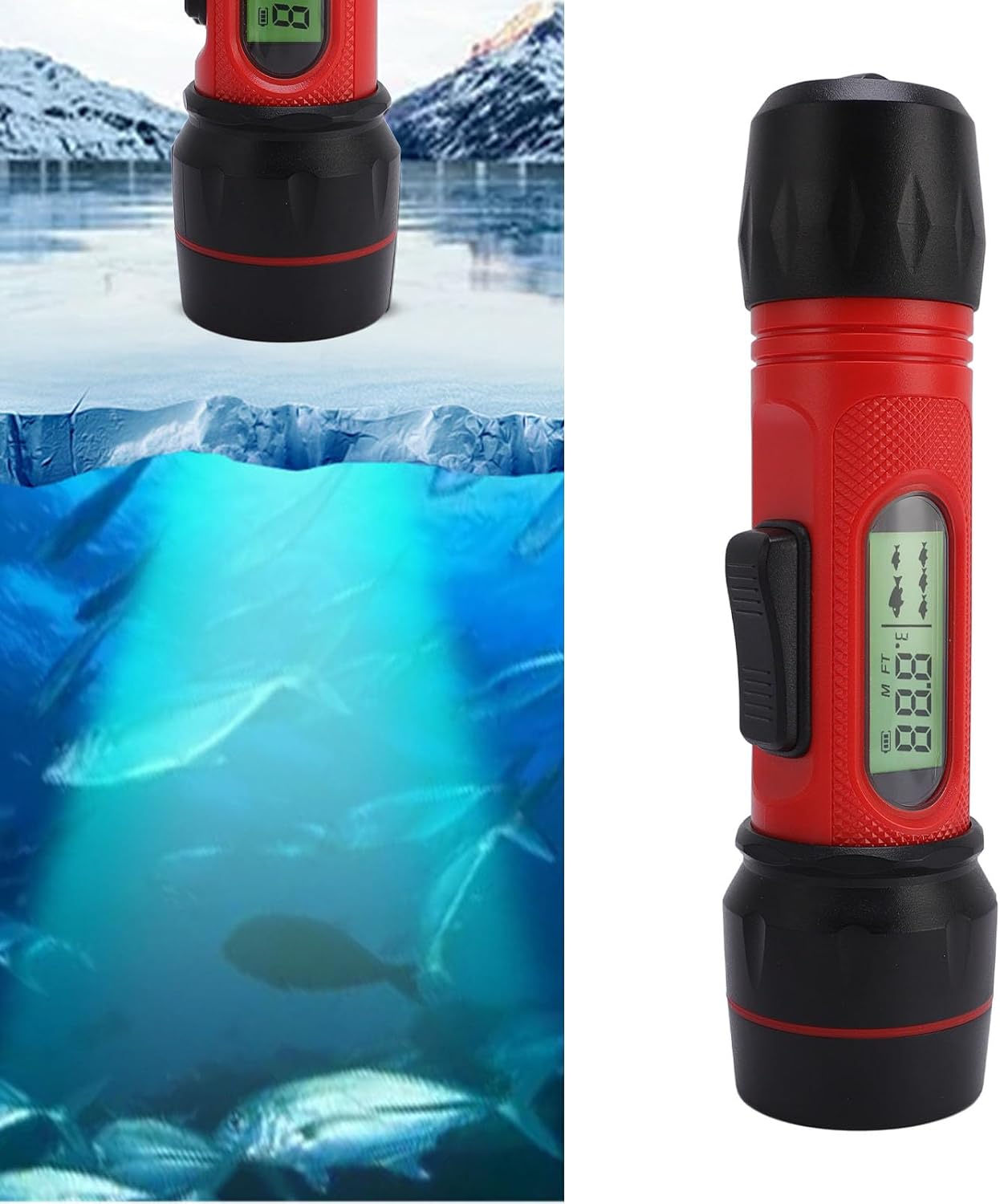 PUSOKEI Sonar Fish Finder, Portable Handheld Fish Depth Finder with LCD Screen and 45 Degree Detection Angle, for Kayak Boat Ice Fishing Water Proof IP68