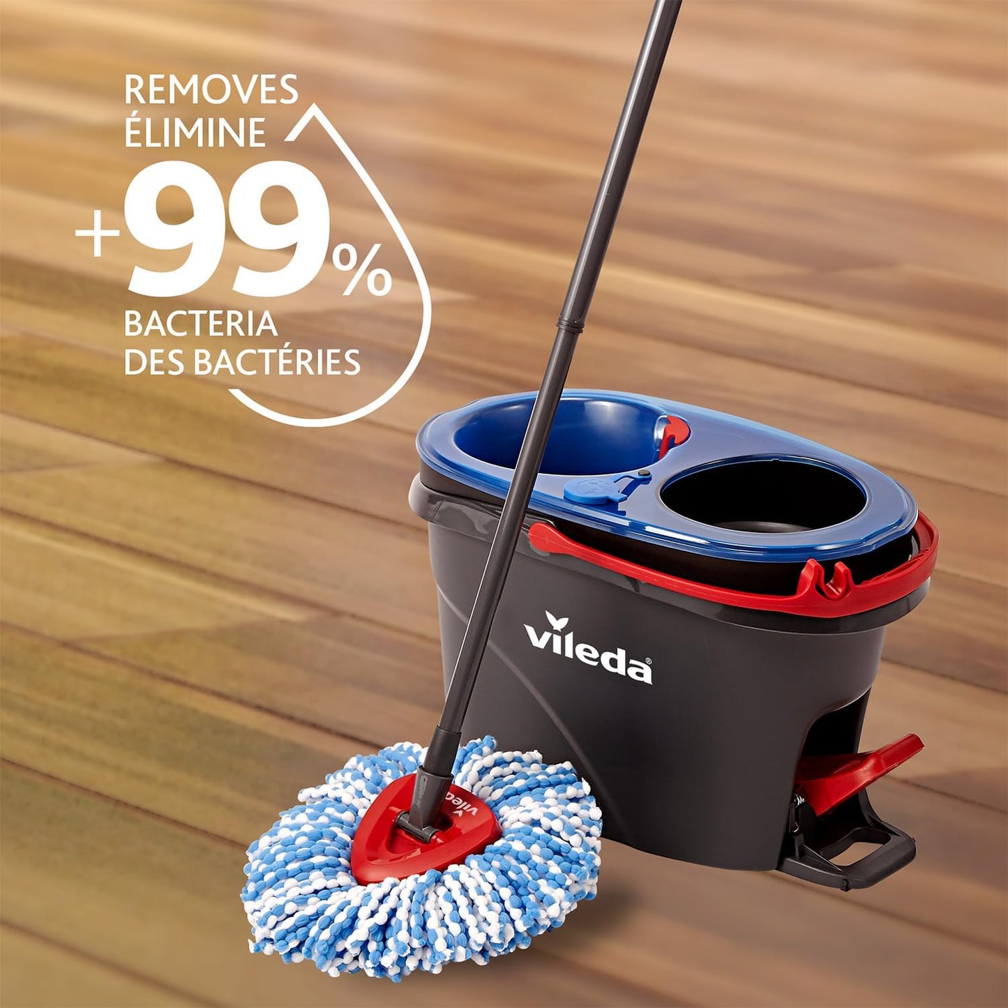 Vileda RinseClean Spin Mop & Bucket System | 2-Tanks Separate Clean and Dirty Water | Machine Washable and Reusable Microfibre Mop Head Replacement | Hands-Free Wringing Bucket