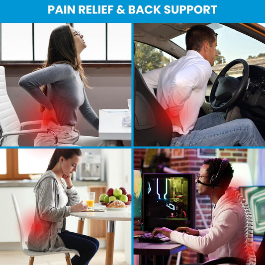 Lumbar Support Pillow for Office Chair Car Memory Foam Back Cushion Back Pain Relief Improve Posture Large Back Pillow for Computer, Gaming Chair, Recliner with Mesh Cover Double Adjustable Straps