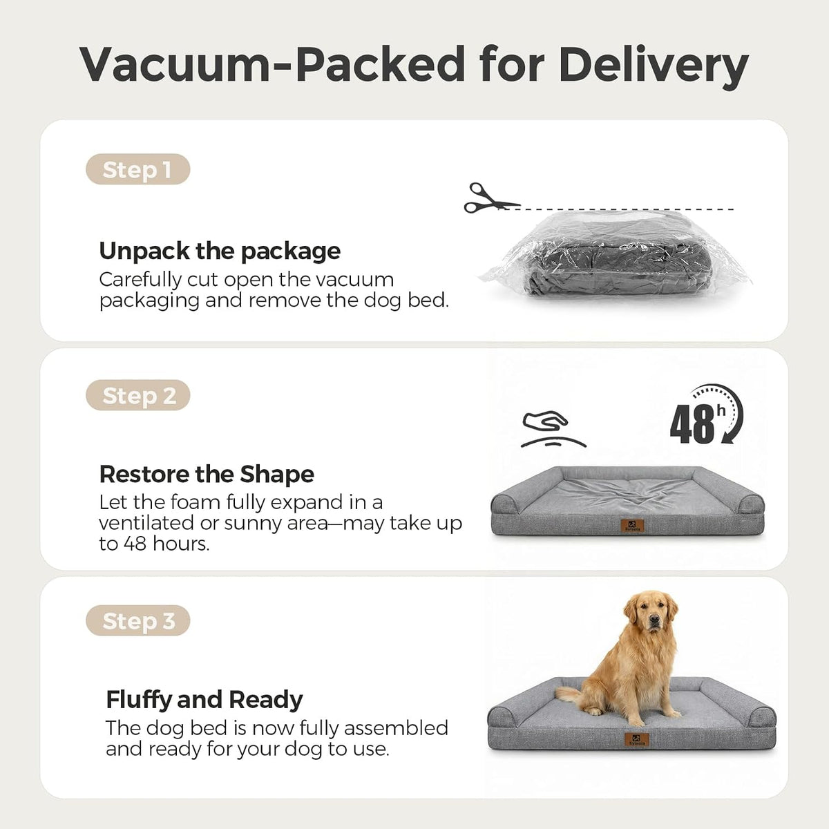 Sytopia 42 Inch Indestructible Dog Beds for Large Dogs, Big Chew Proof Orthopedic Egg Crate Foam Pet Bed with Washable Removable Cover and Anti-Slip Bottom, Great Gift for Pets, Grey