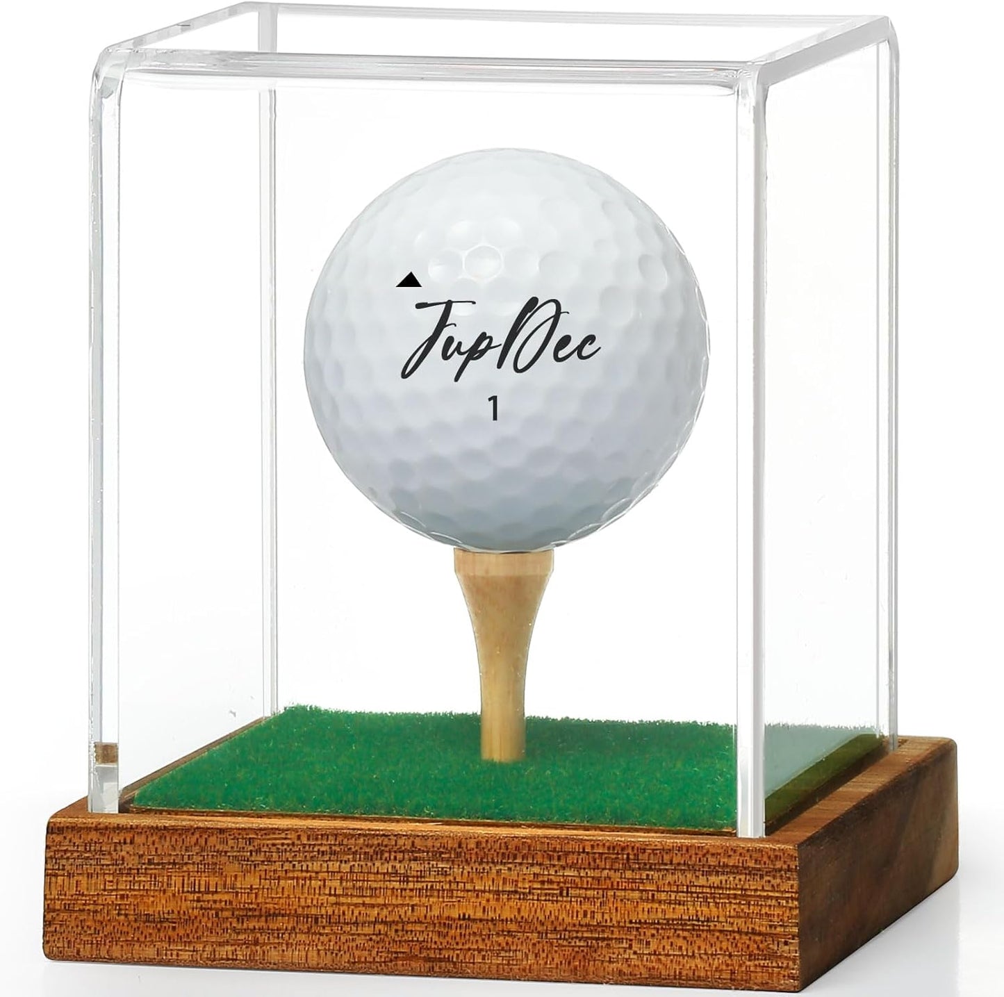 JupDec Baseball Display Case, Clear Cube Baseball Holder with Wooden Base, Autograph Baseball Stand Box for Single Ball, Acacia Wood, Brown, 1 Pack