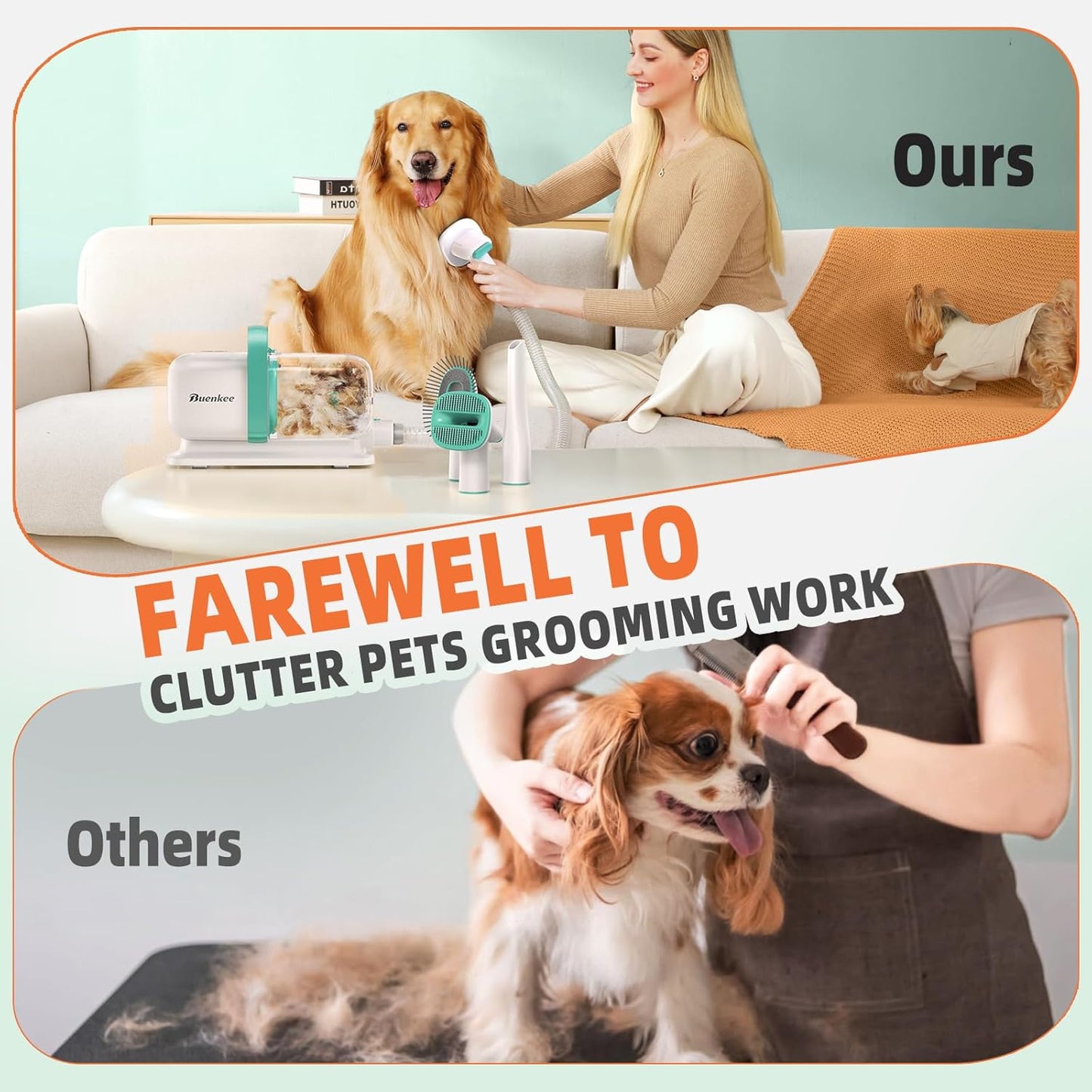 Dog Grooming Vacuum, Dog Vacuum for Shedding Grooming, Low Noise Quiet Dogs Pet Fur Hair Remover Kit, 15kpa Cat Groomer Shedding Brush Attachment Home Cleaning Supplies Set