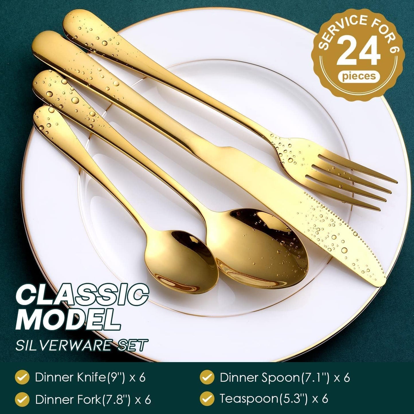 Purilite Select 24-Piece Gold Silverware Set