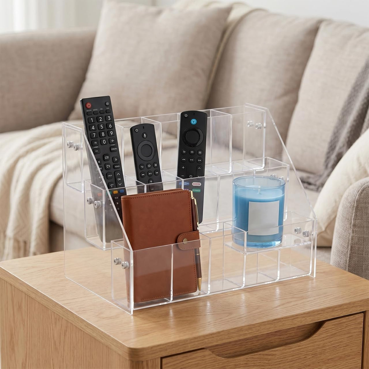 Luxshiny Acrylic Pen Holder Pencil Organizer with 3-tier Right Angle Design, Marker Storage Rack for Desk Stationery Display, Plastic Pen Container Suitable for Office and School Supplies