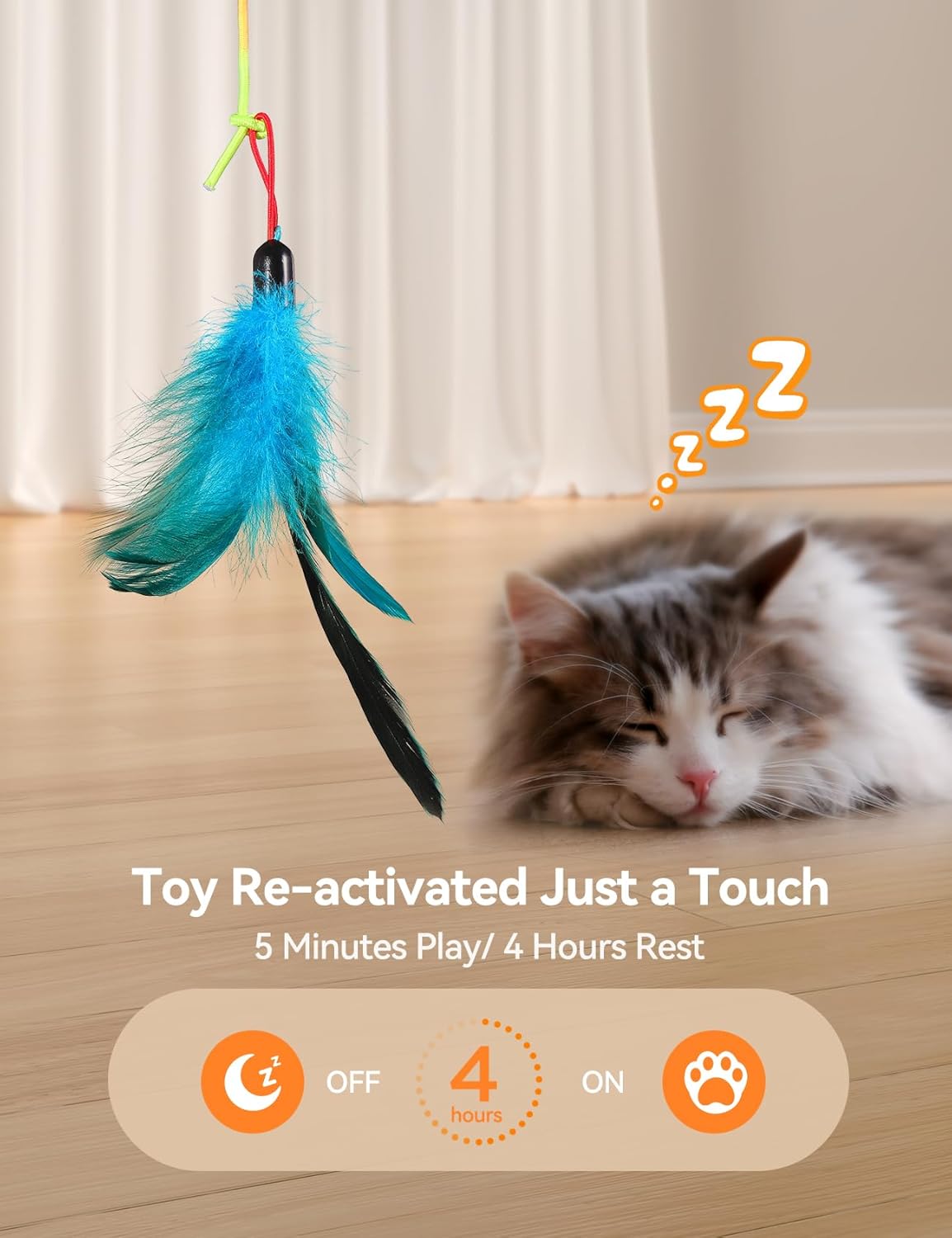 Cat Toys for Indoor Cats, 5 Pack Hanging Interactive Cat Toy with Feather Teaser Hands-Free Cat Toys Wand with Bell Exerciser Playing Toy for Kitten or Cat