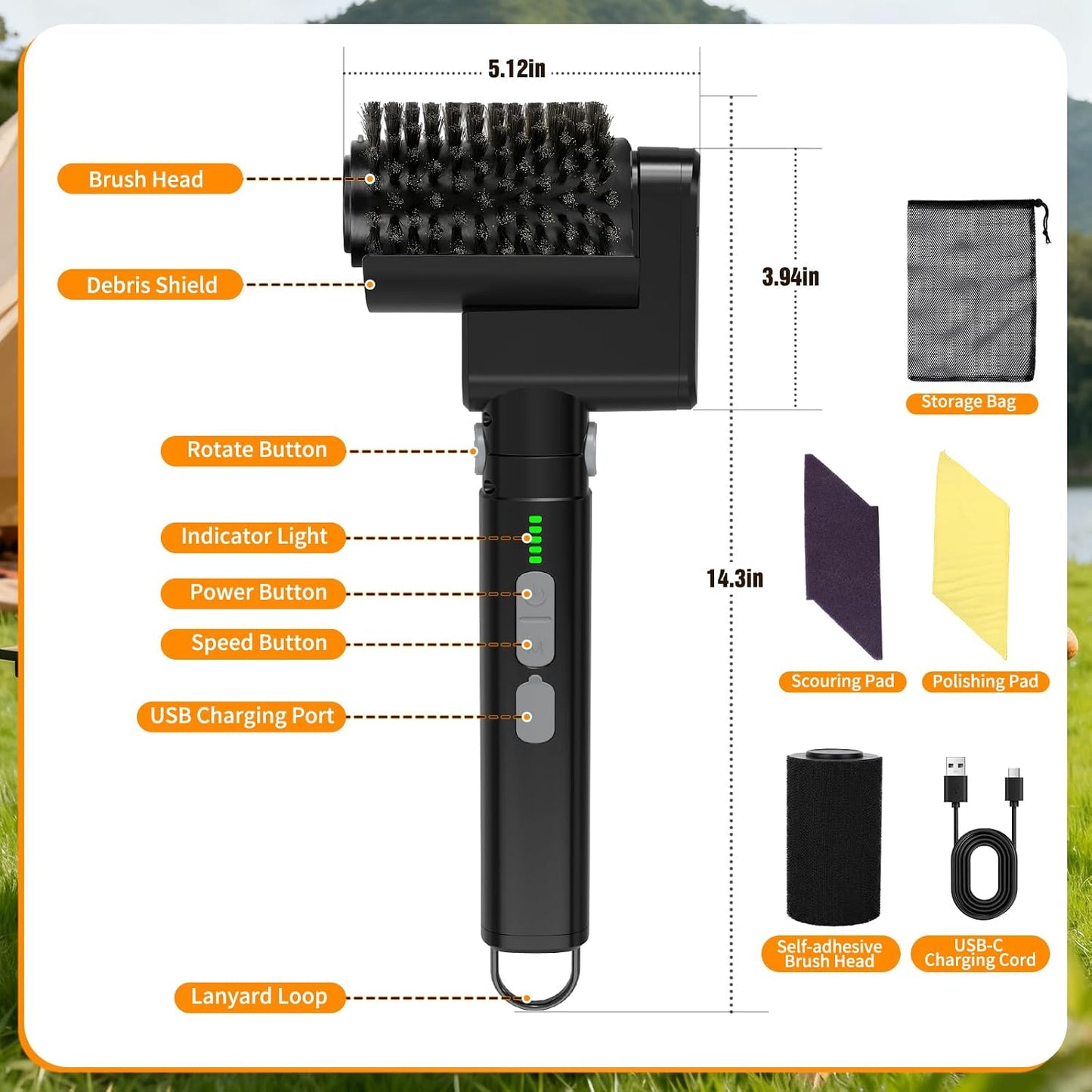 BlueFire 2 in 1 Electric Grill Brush, Cordless Electric Grill Cleaner, 360° Rotating Cleaner Brush Head, Rechargeable BBQ Grill Brushes for Outdoor Grill