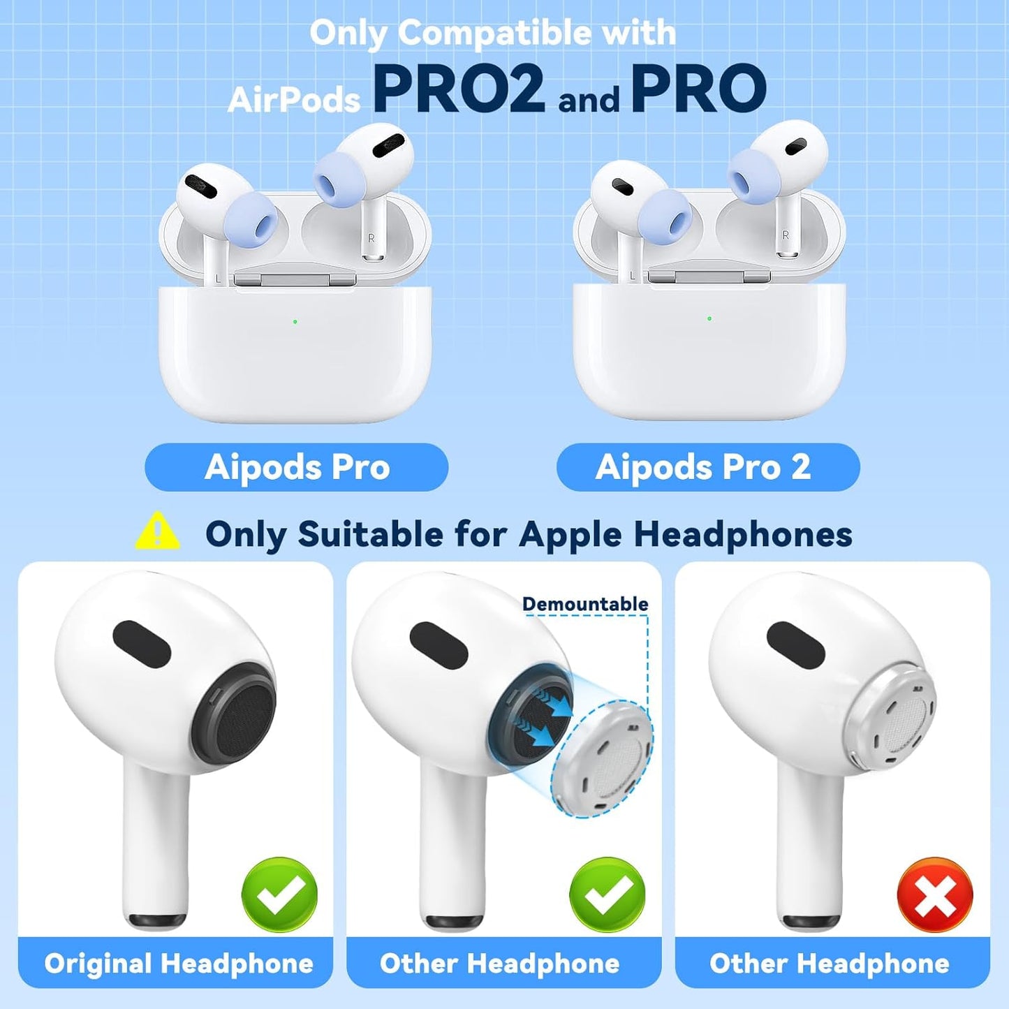 4 Pairs Replacement Ear Tips for AirPods Pro 2nd/1st Generation with Portable Storage Box & Cleaner Pen,Noise Reduction Holewith & Built-in dust Guard Screen,Silicone Ear Tips for AirPods Pro (White)