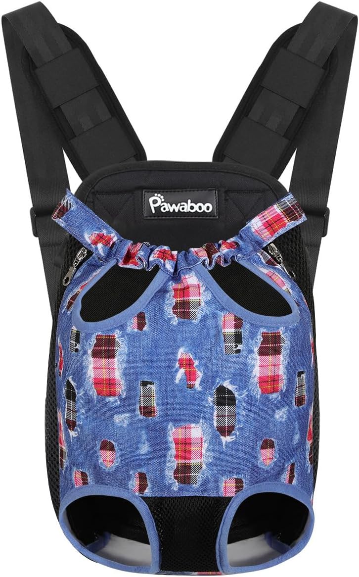 Pawaboo Pet Carrier Backpack, Adjustable Pet Front Cat Dog Carrier Backpack Travel Bag, Legs Out, Easy-Fit for Traveling Hiking Camping for Small Medium Dogs Cats Puppies, Medium, Black