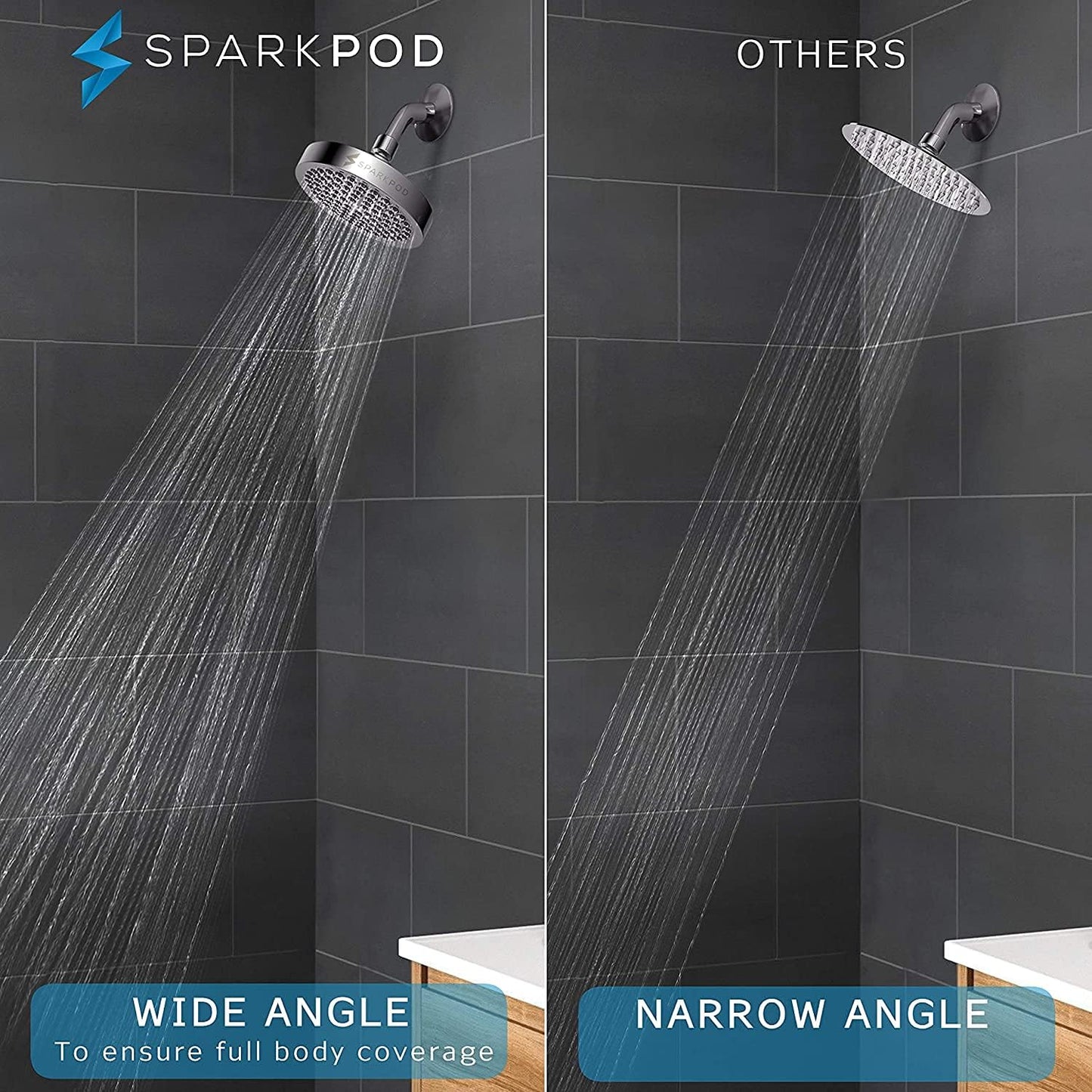SparkPod Shower Head - High Pressure Rain - Premium Quality Luxury Design - 1-Min Install - Easy Clean Adjustable Replacement for Your Bathroom Shower Heads (Luxury Polished Chrome, 6 Inch Round)