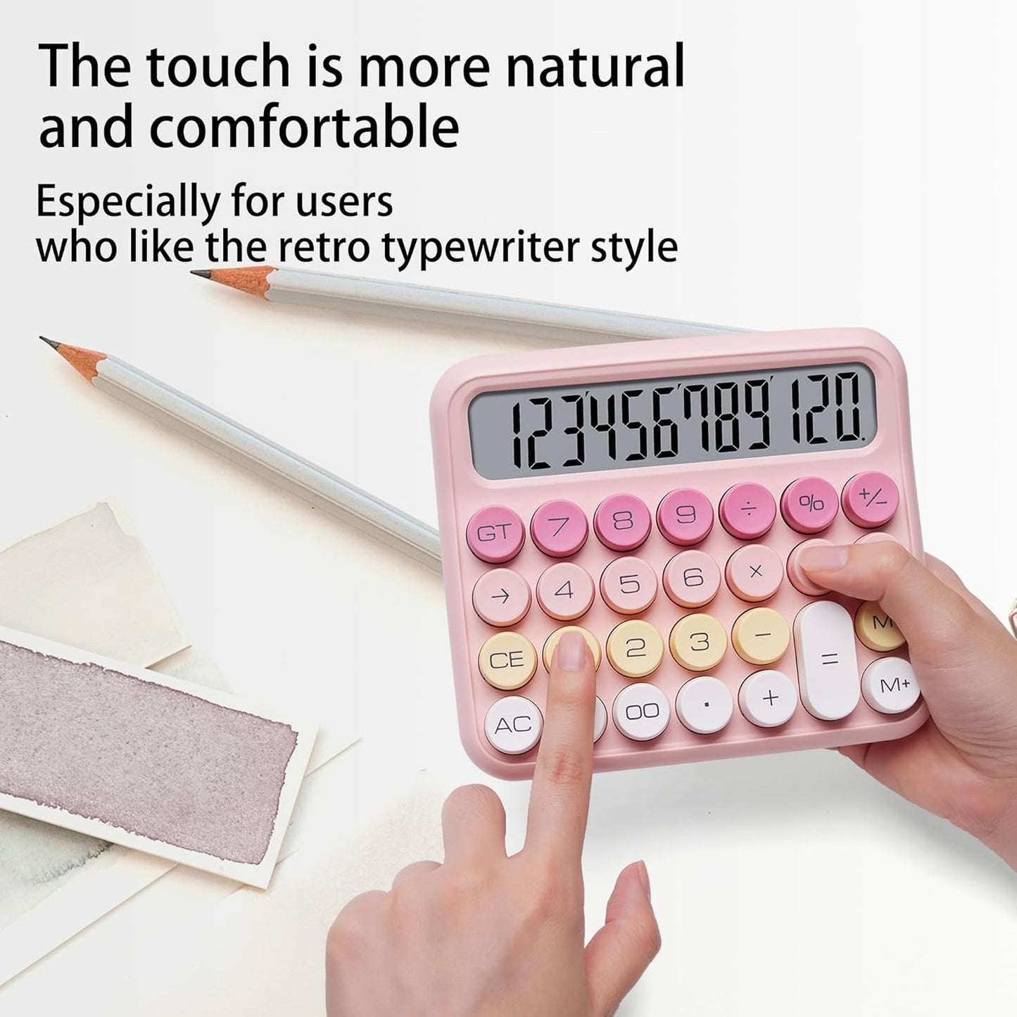 VEWINGL Mechanical Switch Calculator, 12 Digit Large LCD Display and Buttons, Great for Everyday Life and Basic Office Work, with Battery