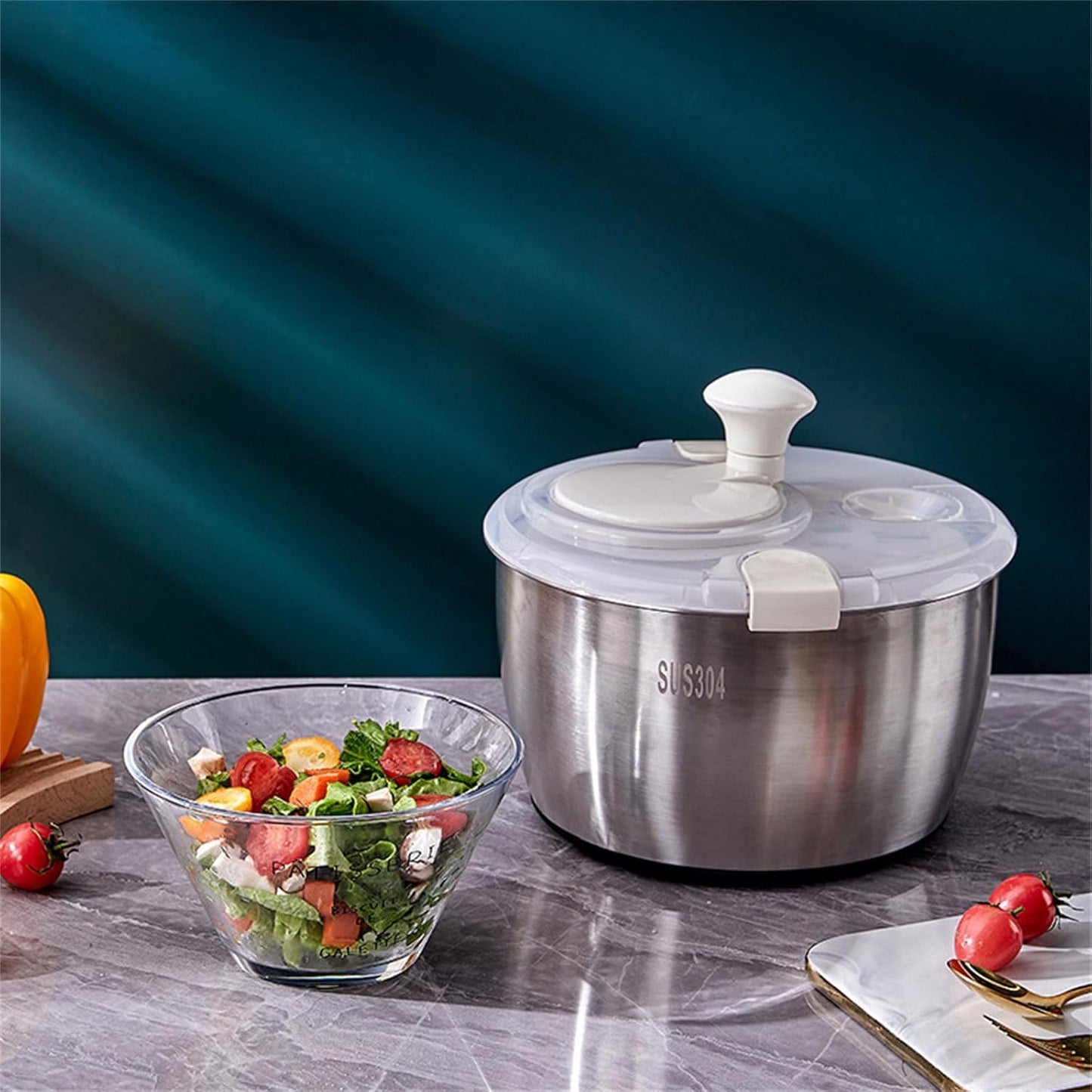 Zeizafa Fruit Dryer Dish Drying Rack Stainless Steel Salad Spinner Large Capacity 5L Fruit Vegetable Dehydrator for Kitchen Fruit Dryer Drying Rack Salad Spinner