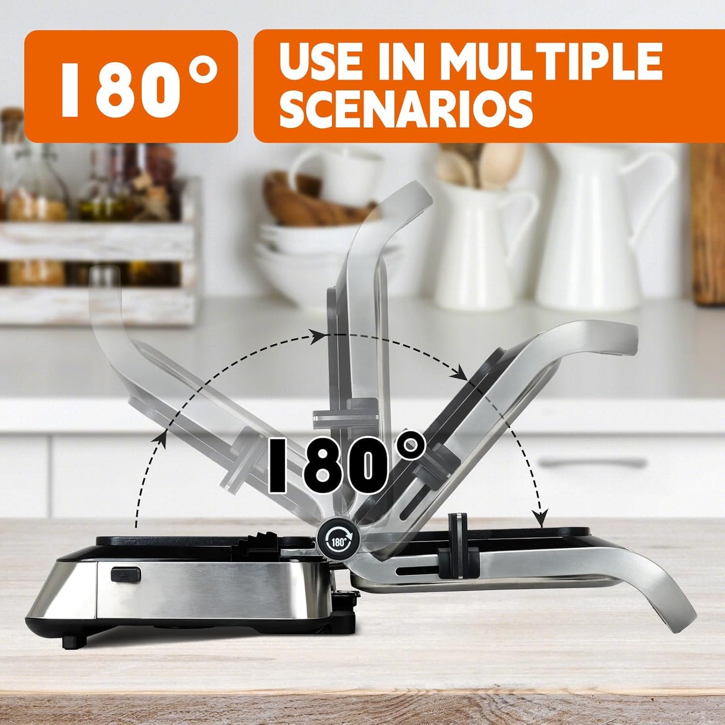 Panini Grill Press Sandwich Maker | Commercial Smokeless Indoor Grill, 1600W, 180° Open, Removable Plates, Stainless Steel, Ideal Kitchen Gift for Steak, Hamburger, Waffle
