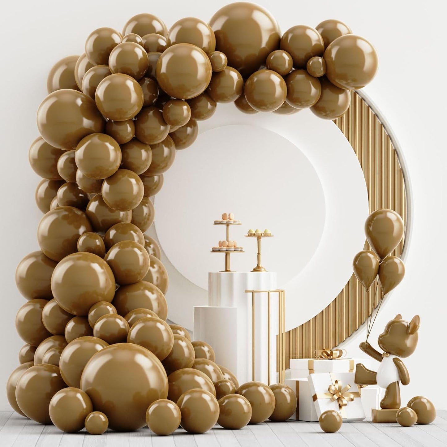 Gold Metallic Chrome Latex Balloon Arch Kit, 102PCS 18In 12In 10In 5In Arch Garland For Festival Picnic, Engagement, Wedding, Birthday Party, Gold Theme Anniversary Decoration With 33FT Ribbon