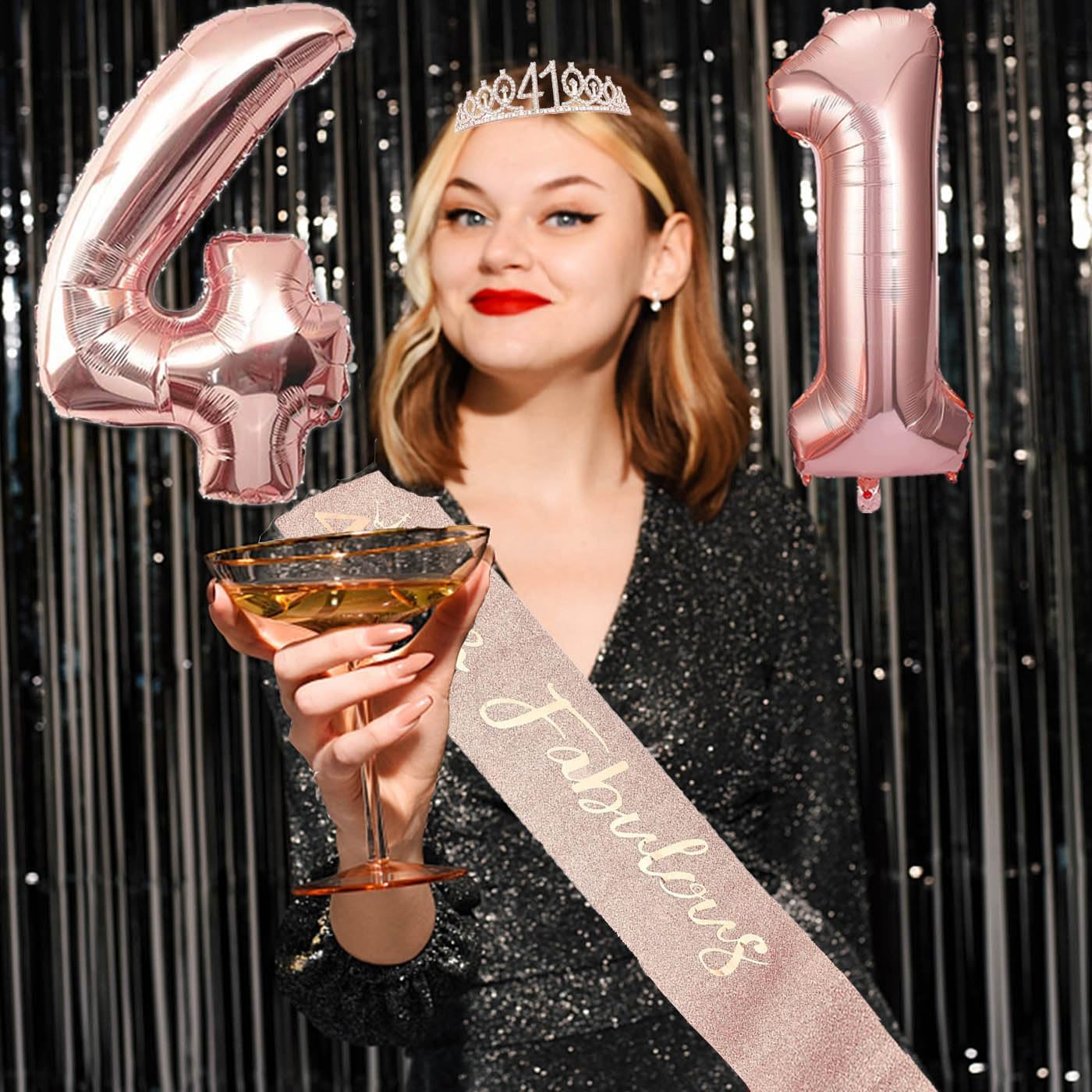 8pcs 40th Birthday Decorations gifts for Women, Including 40th Happy Birthday Cake Topper, Queen Sash with Pearl Pin, Sweet Rhinestone Tiara Crown for Women, Number Candles and Balloons (Rose Gold)