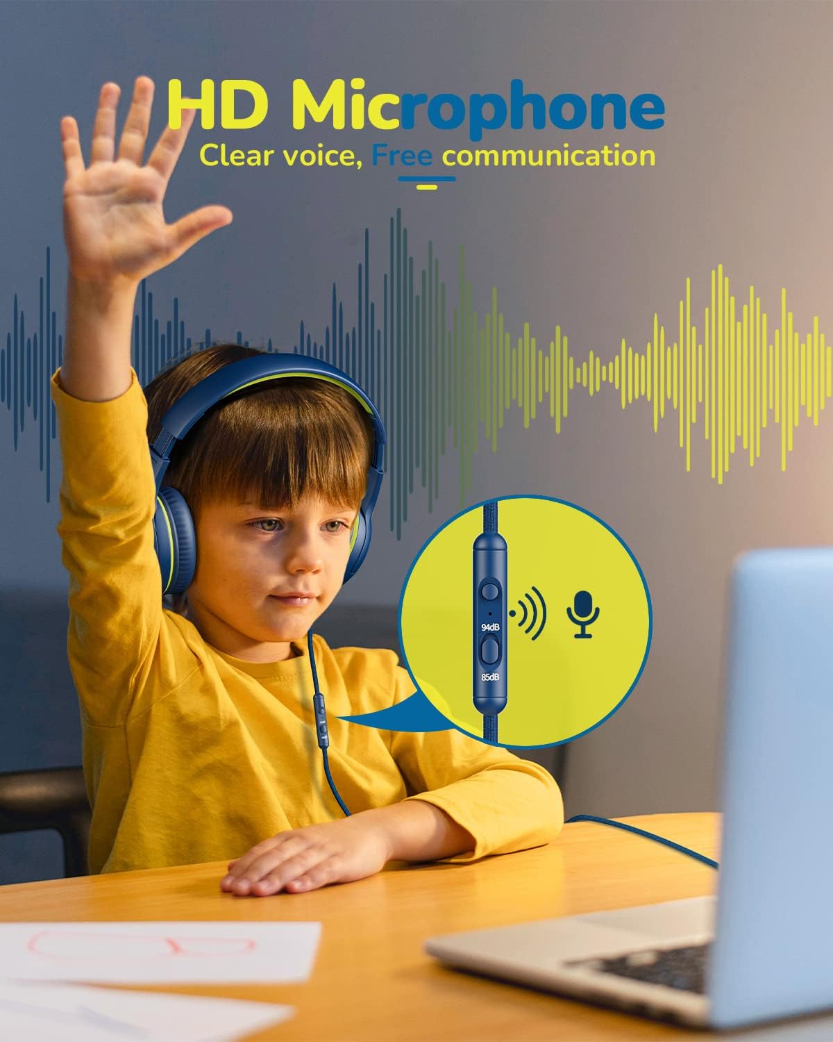 awatrue Kids Headphones with Microphone, Wired Headphones for Kids 85/94dB Safe Volume Limit, Over Ear Headsets, Boys Girls Childrens Headphones for School/Travel/Fire Tablet/BlueOrange