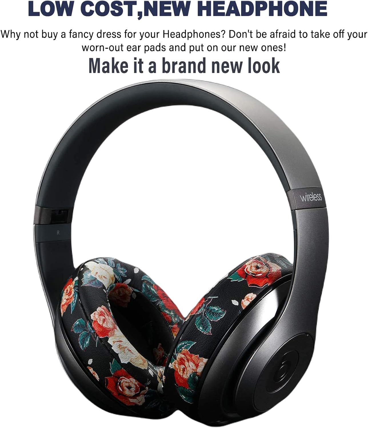 Studio 3 Ear Pads Cushions Replacement Earpads for Beats Studio 2 & Studio 3 Wired & Wireless Headphones,Ear Cushions Memory Foam Earpads with Soft Protein Leather Replacement Parts -White Floral